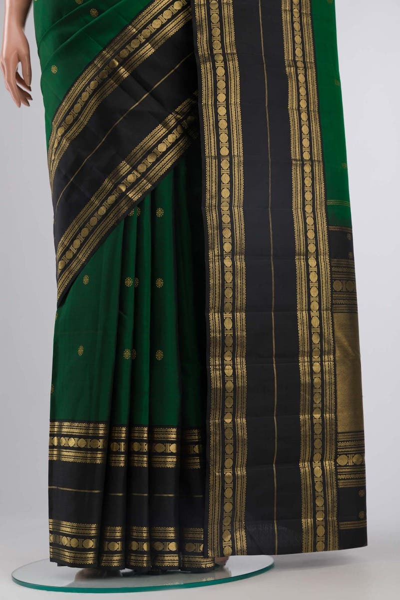 Kamala-Pure Silk Pure Gold Zari Green Kanchipuram Saree