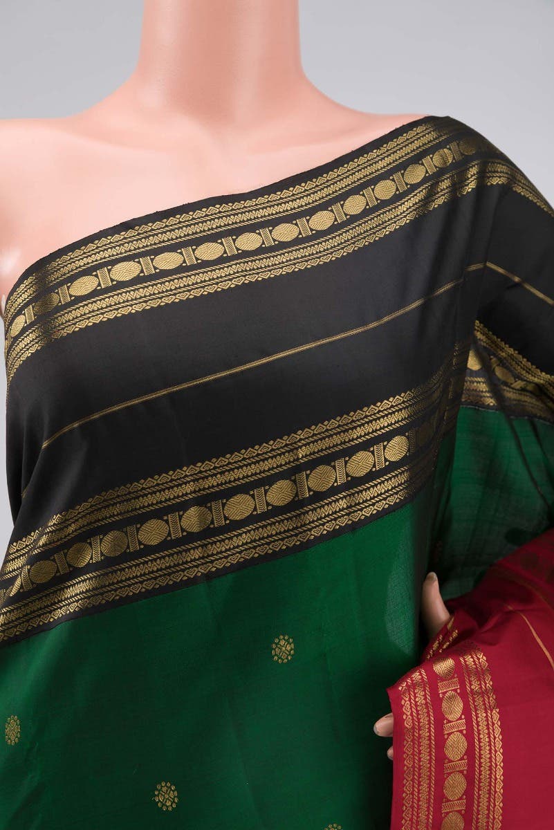 Kamala-Pure Silk Pure Gold Zari Green Kanchipuram Saree