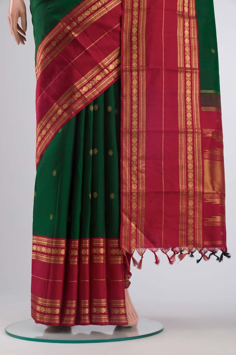 Kamala-Pure Silk Pure Gold Zari Green Kanchipuram Saree