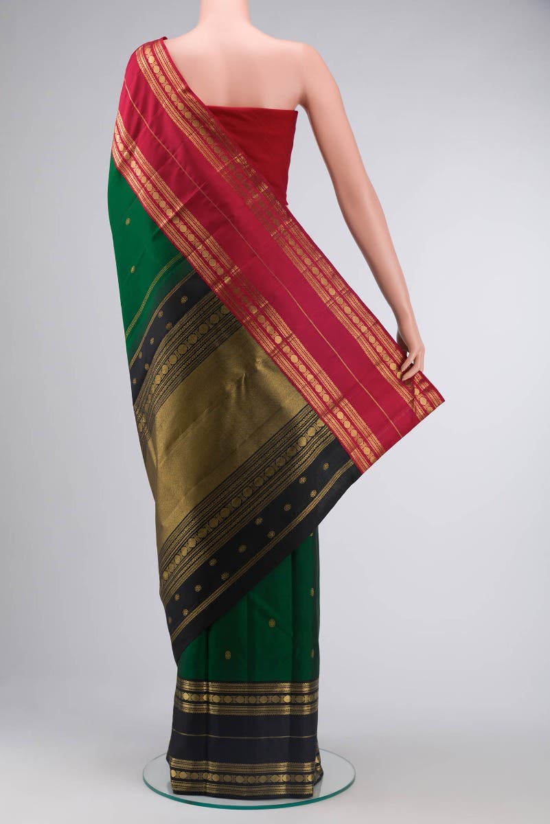 Kamala-Pure Silk Pure Gold Zari Green Kanchipuram Saree