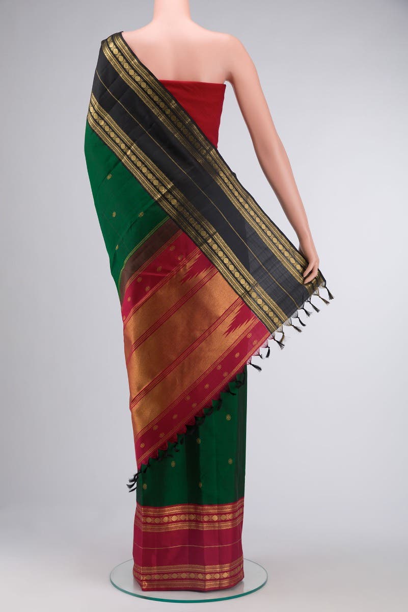 Kamala-Pure Silk Pure Gold Zari Green Kanchipuram Saree