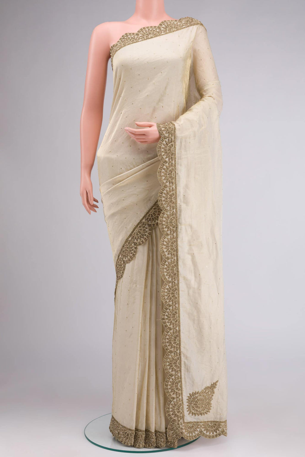 Beige Organza Silk Saree