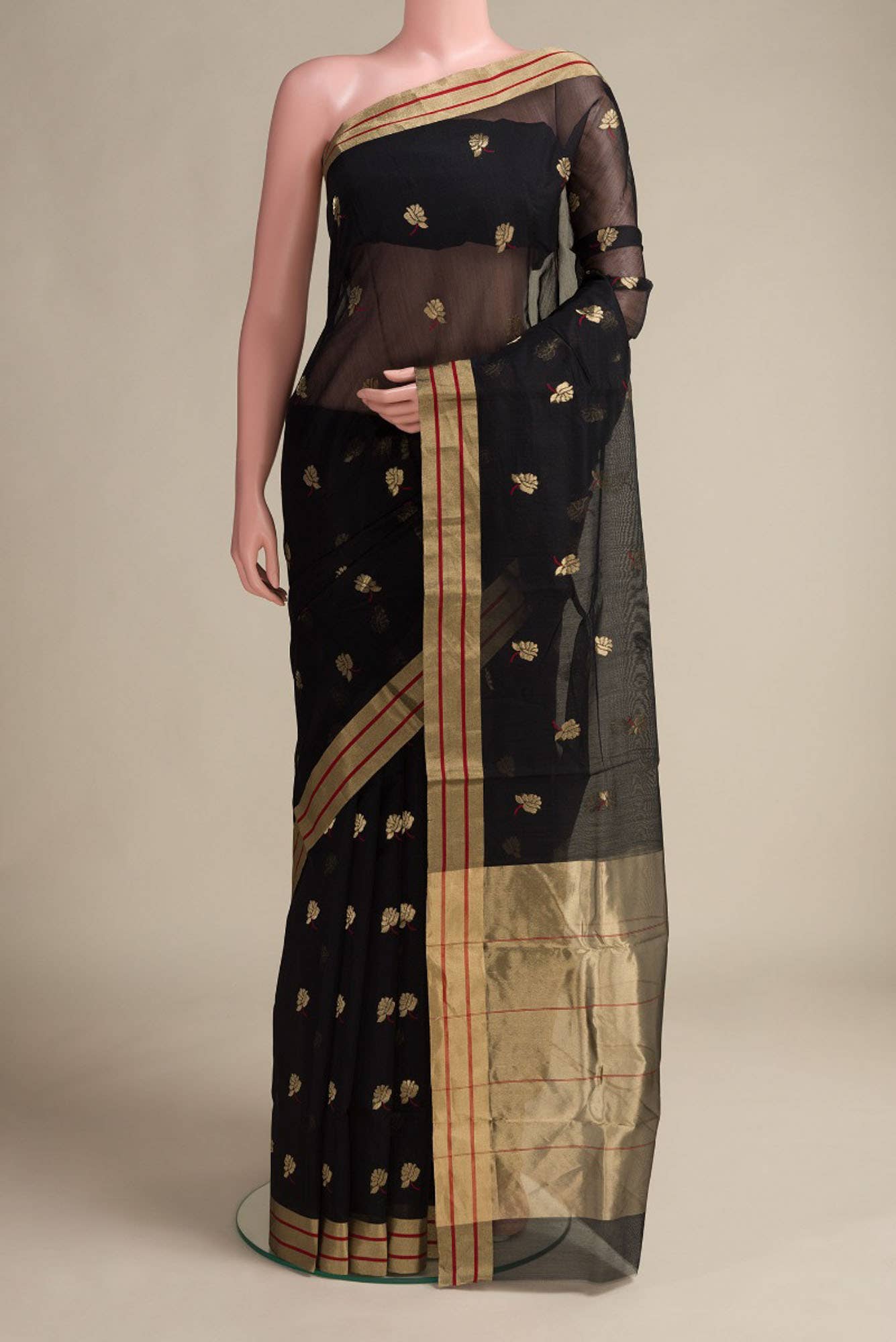 Mithila - Black Chanderi Silk Cotton Saree