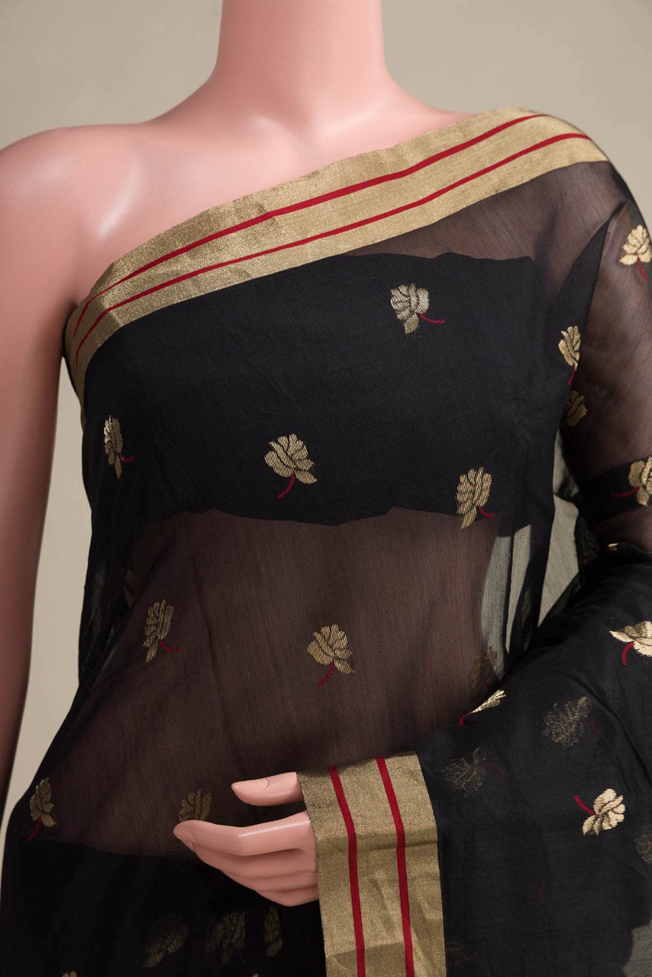 Mithila - Black Chanderi Silk Cotton Saree