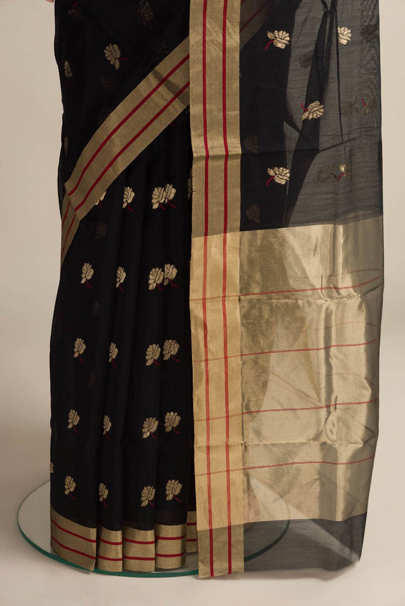 Mithila - Black Chanderi Silk Cotton Saree