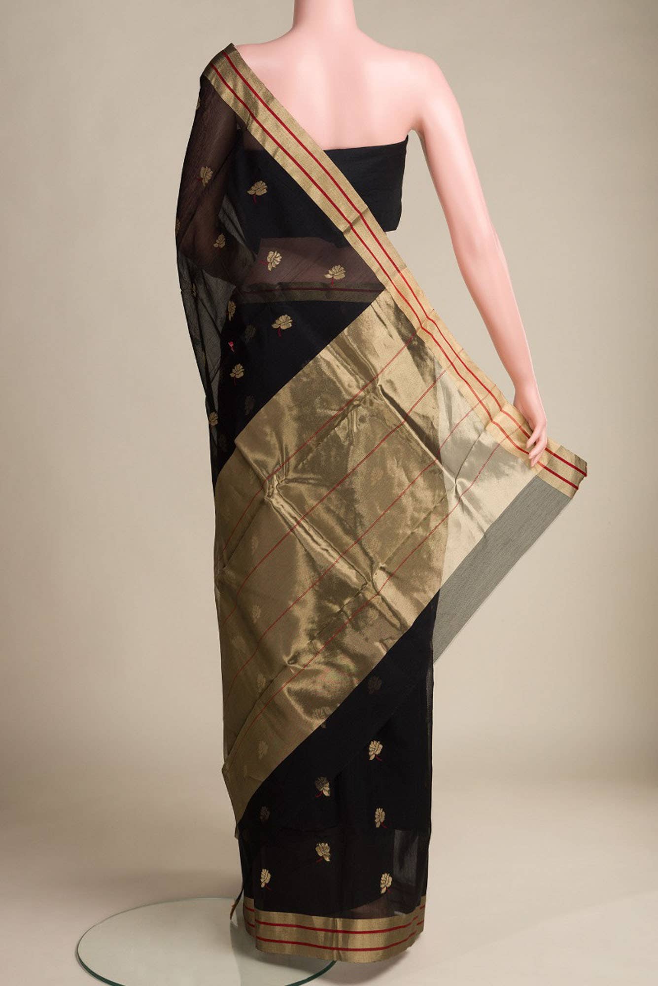 Mithila - Black Chanderi Silk Cotton Saree
