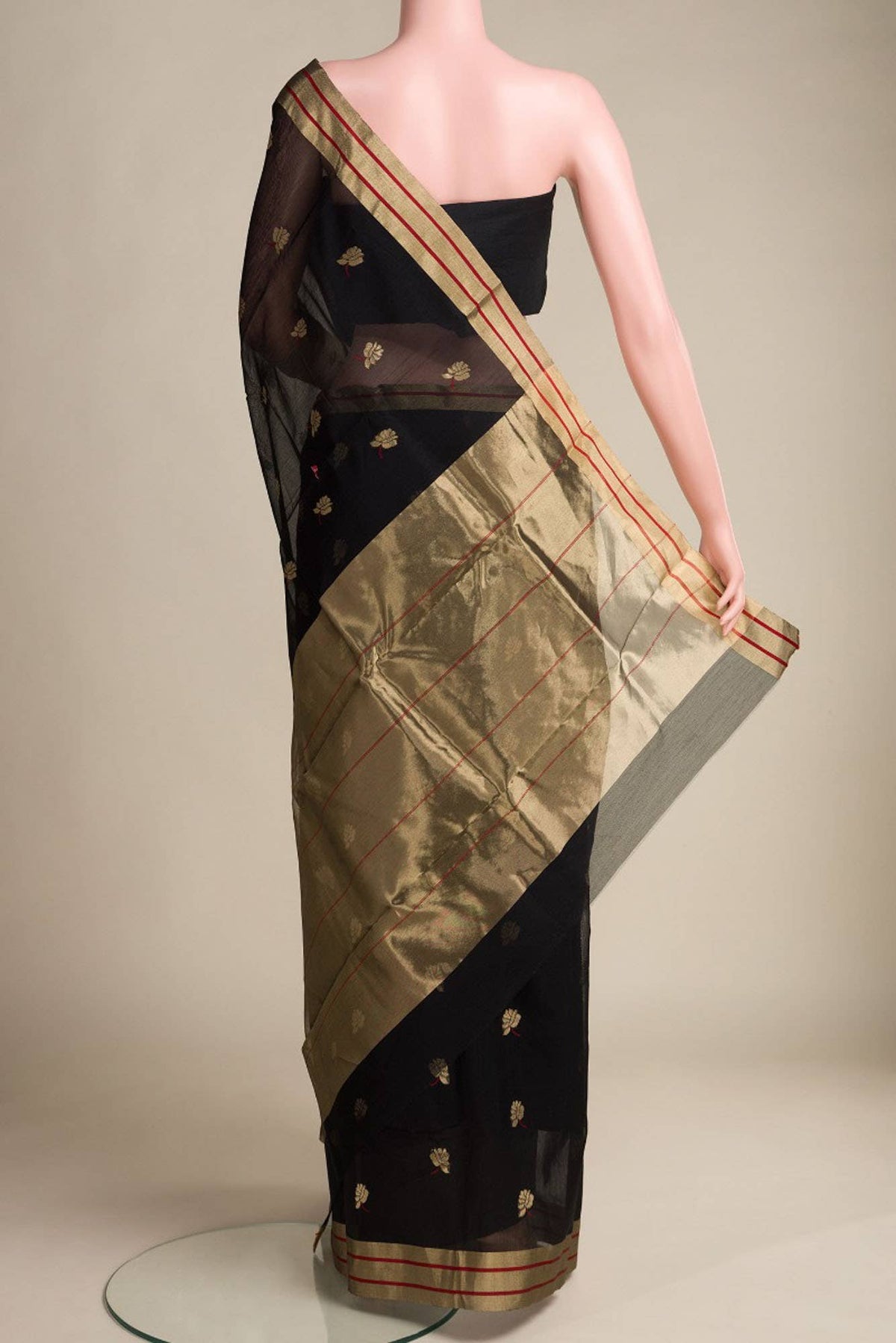 Mithila - Black Chanderi Silk Cotton Saree