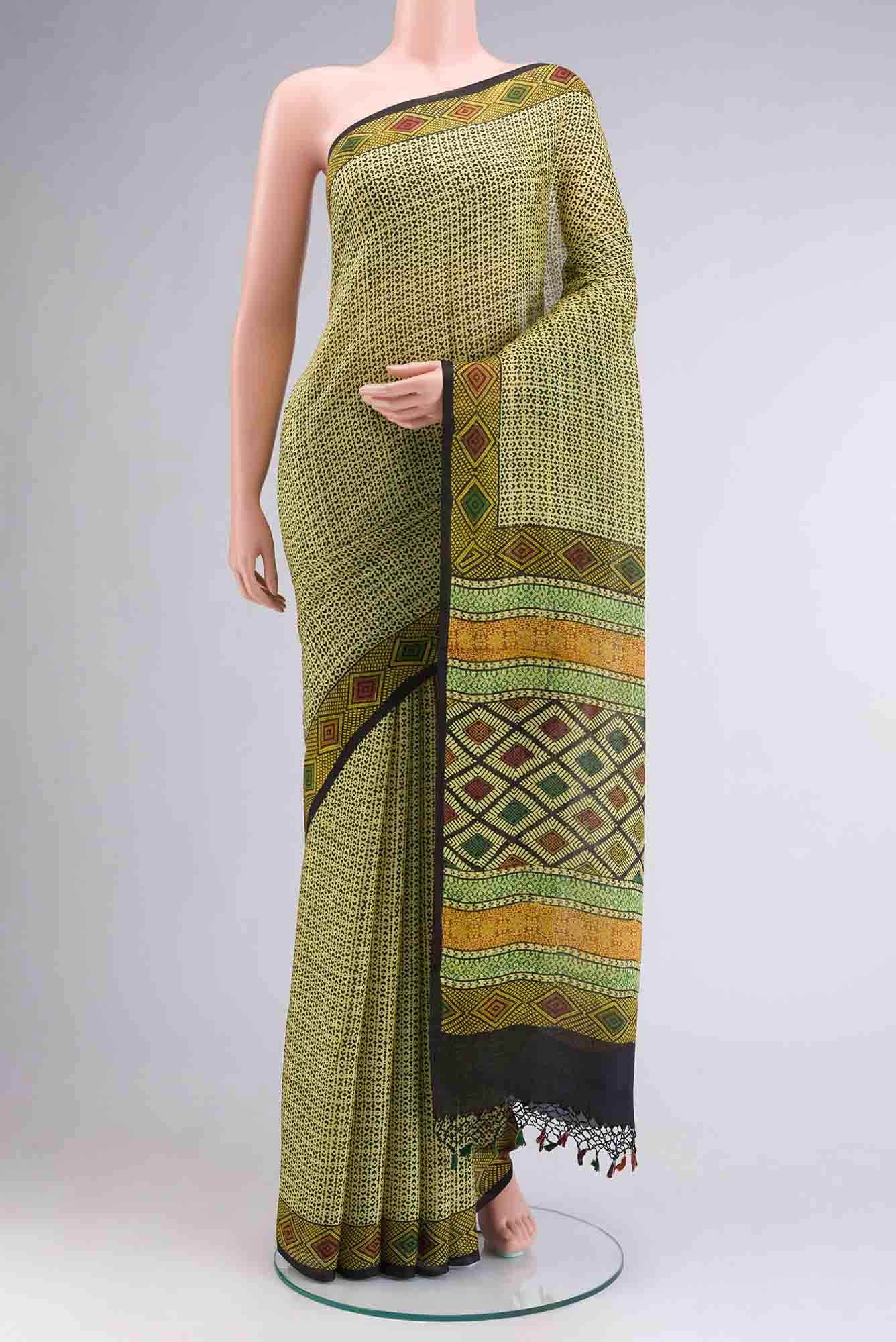 Beige Mysore Crepe Saree