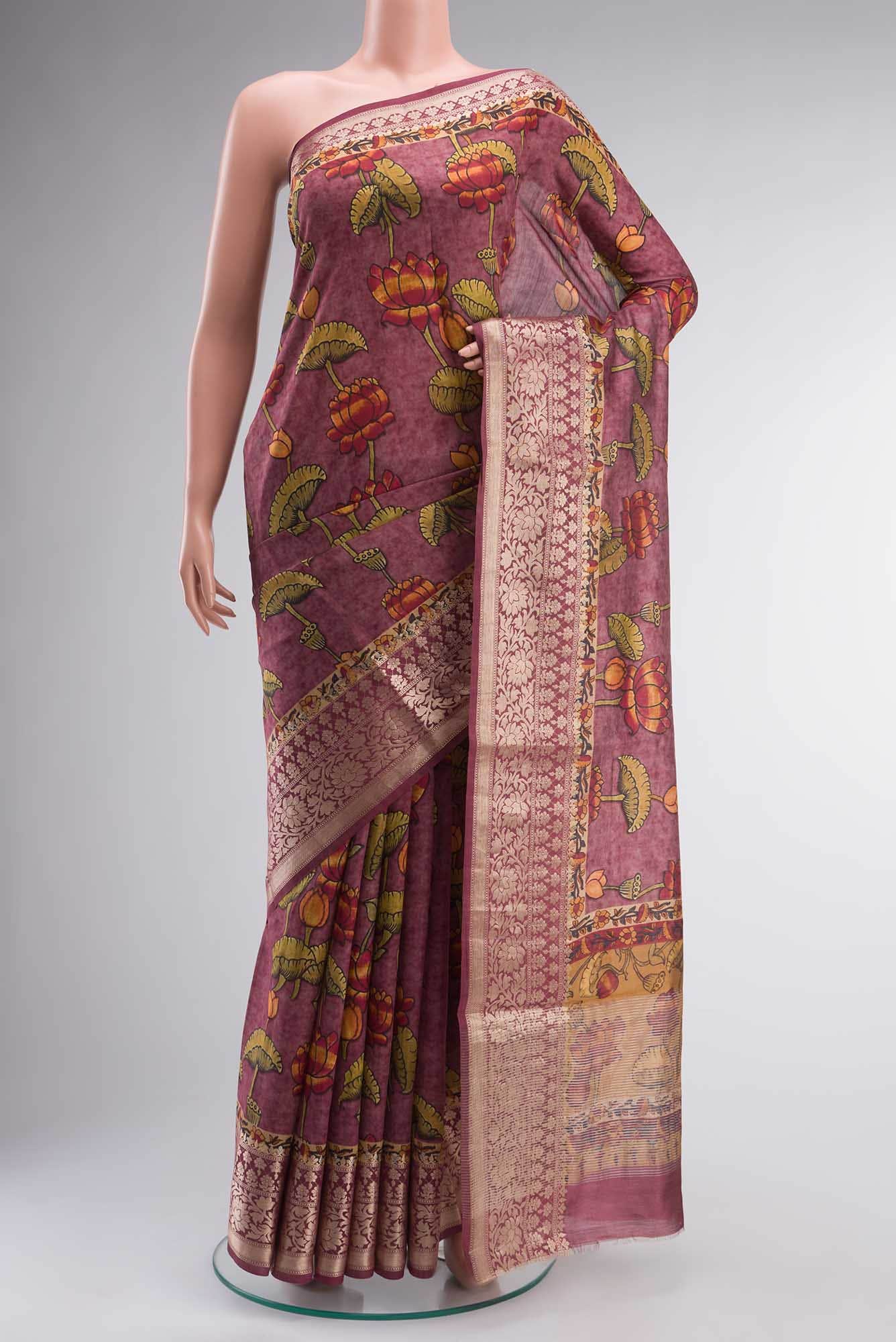 Mauve Bhagalpuri Tussar Silk Saree