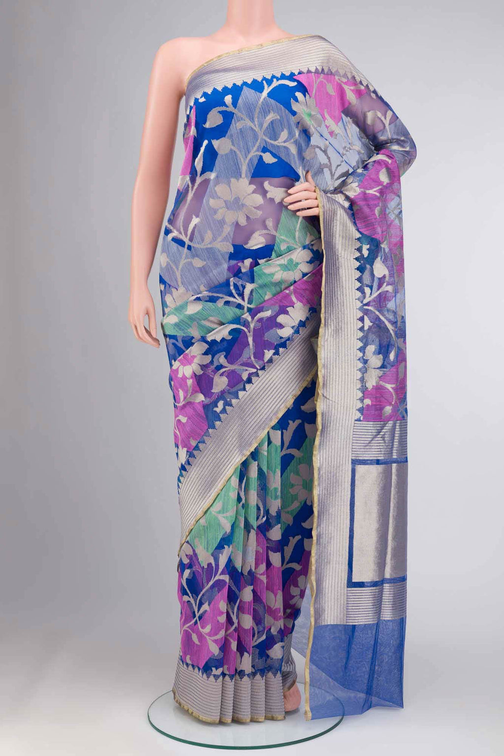 Blue Banarasi Kora Silk Saree