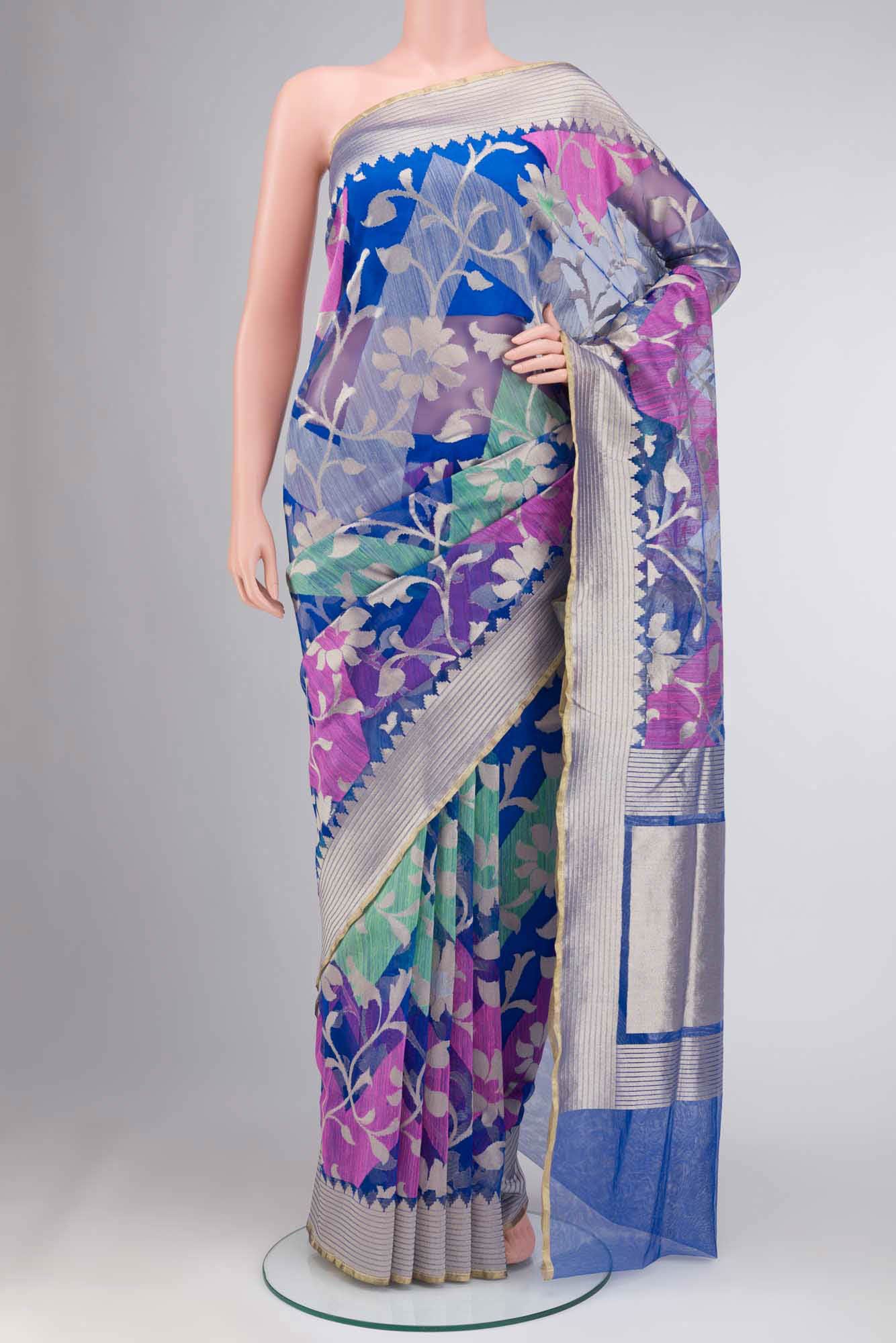 Blue Banarasi Kora Silk Saree