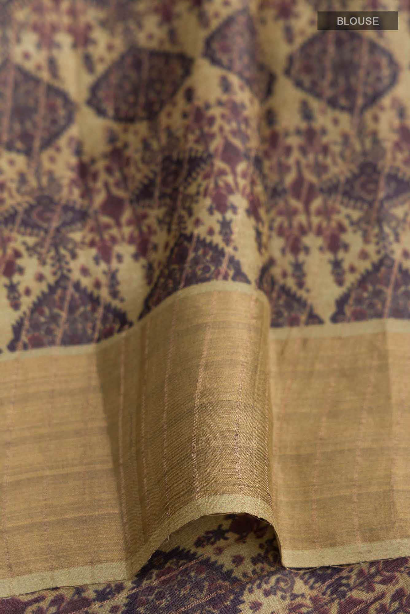Beige Tussar Silk Saree
