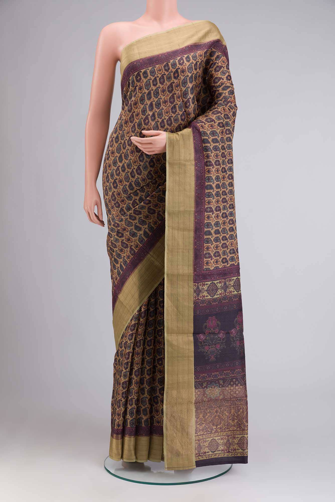 Beige Tussar Silk Saree