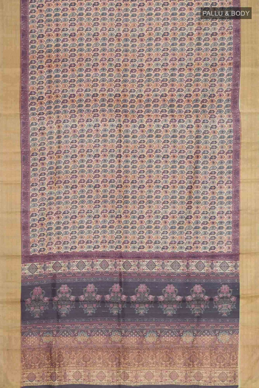 Beige Tussar Silk Saree