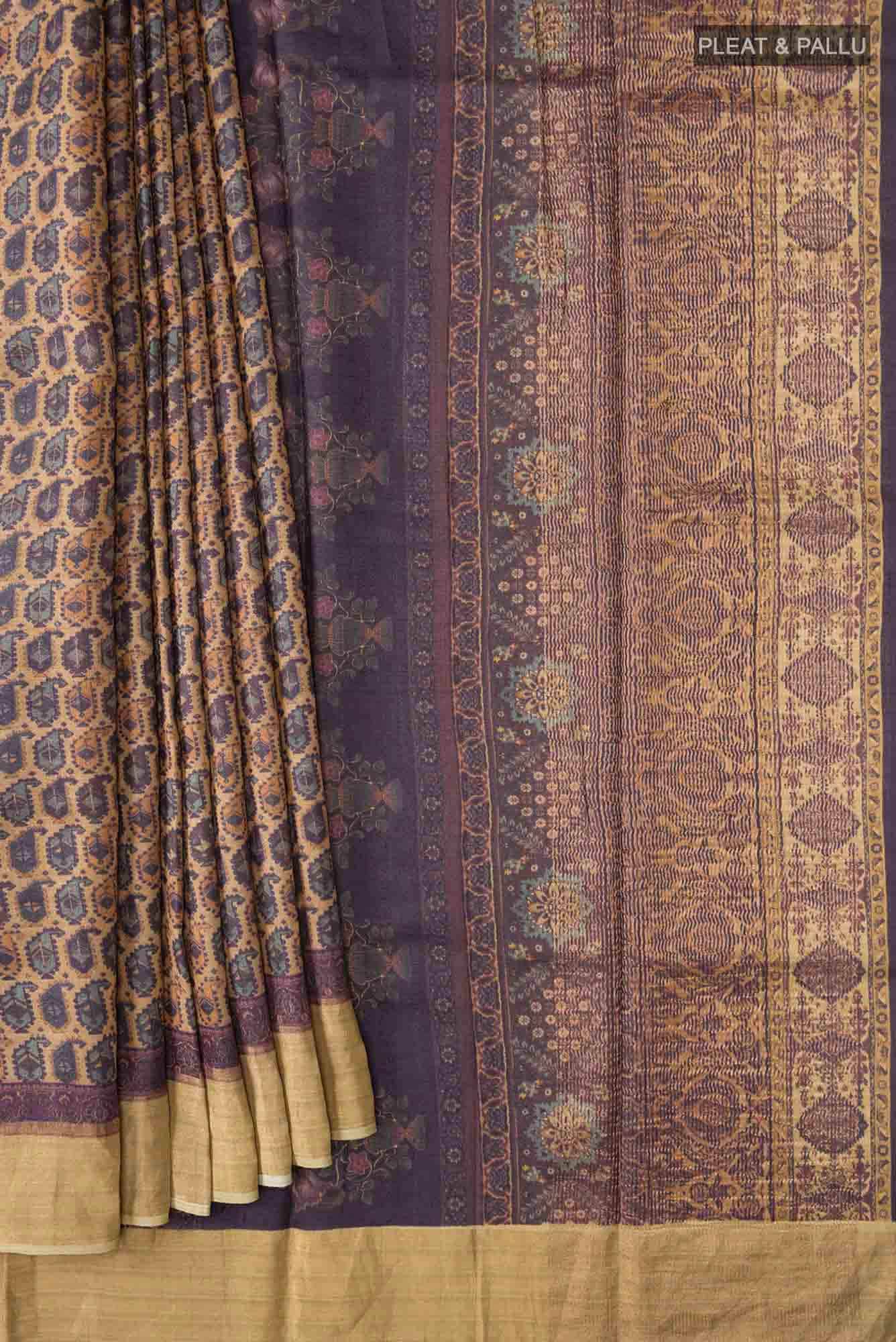Beige Tussar Silk Saree