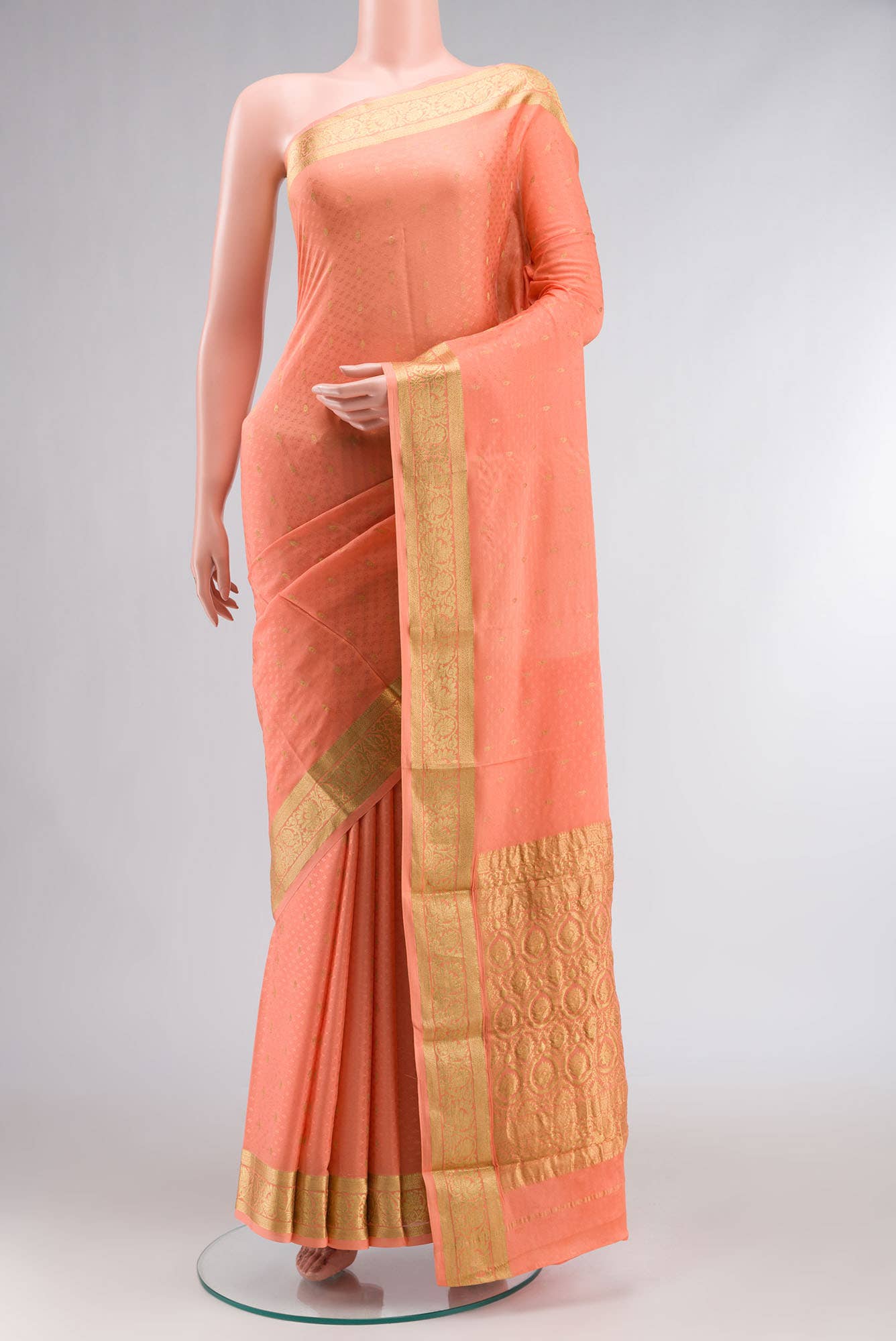 Peach Mysore Crepe Saree