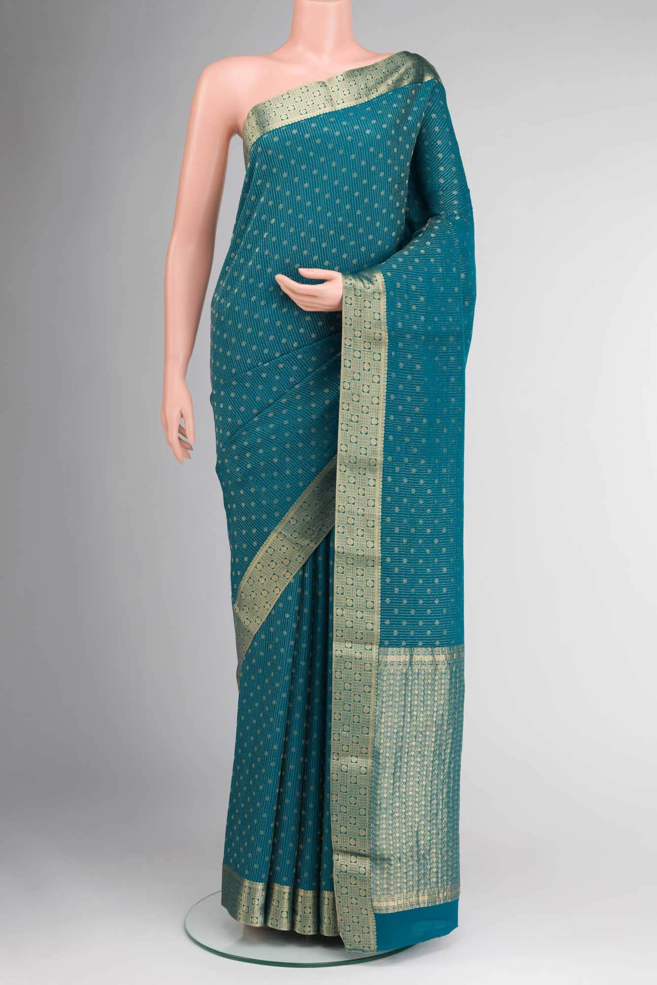 Blue Crepe Saree