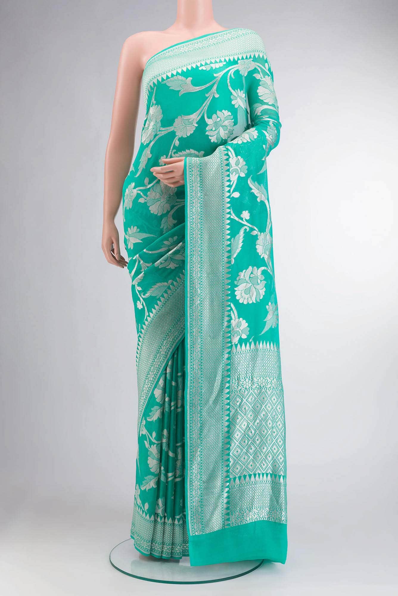 Turquoise Banarasi Georgette Saree