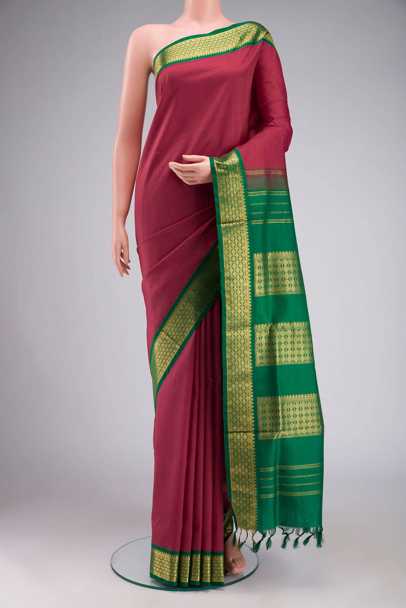 Pure Silk Pure Zari Pink Kanchipuram Nine Yards Saree