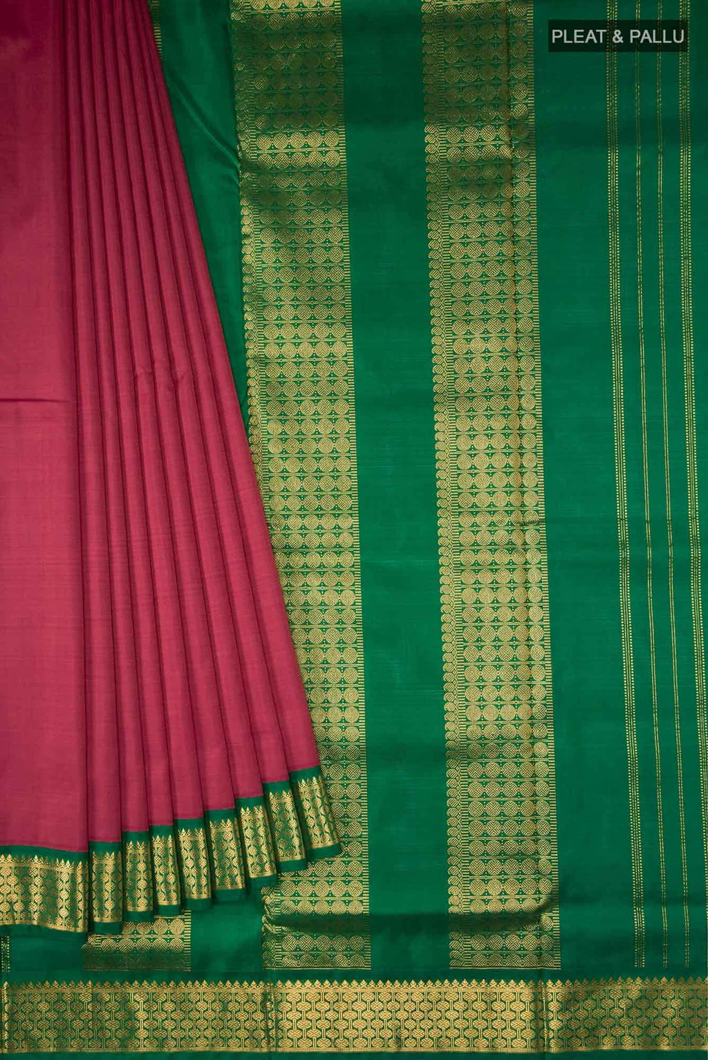 Pure Silk Pure Zari Pink Kanchipuram Nine Yards Saree