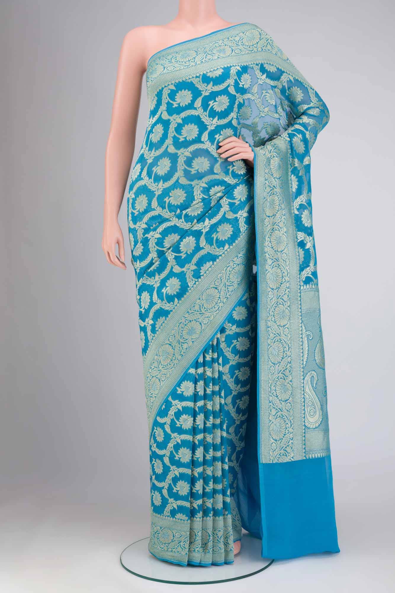 Blue Banarasi Georgette Saree