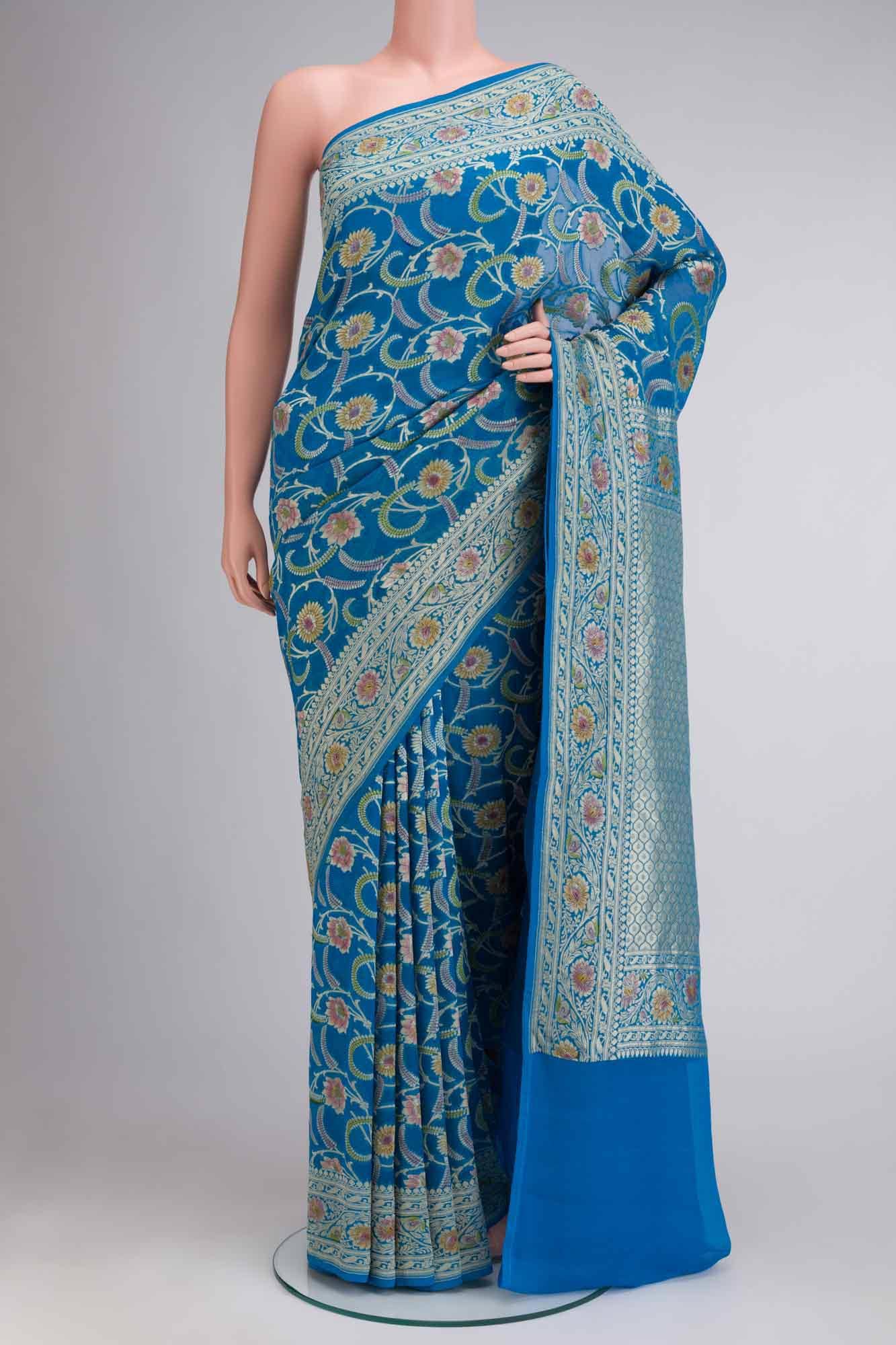 Blue Banarasi Georgette Saree