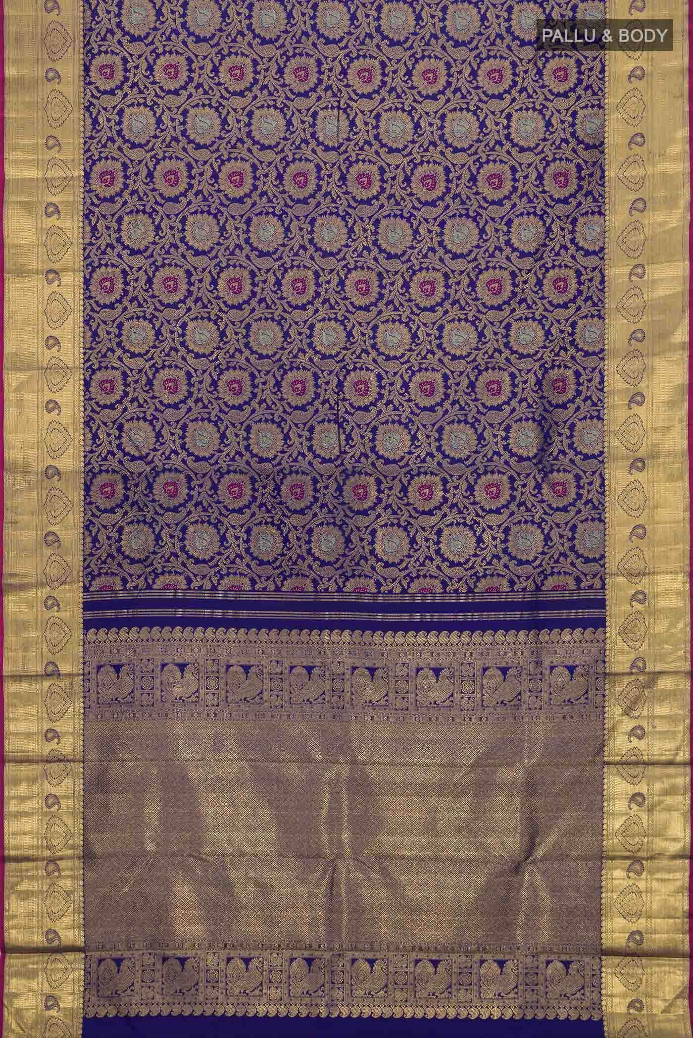 Pure Silk Pure Zari Blue Kanchipuram Saree