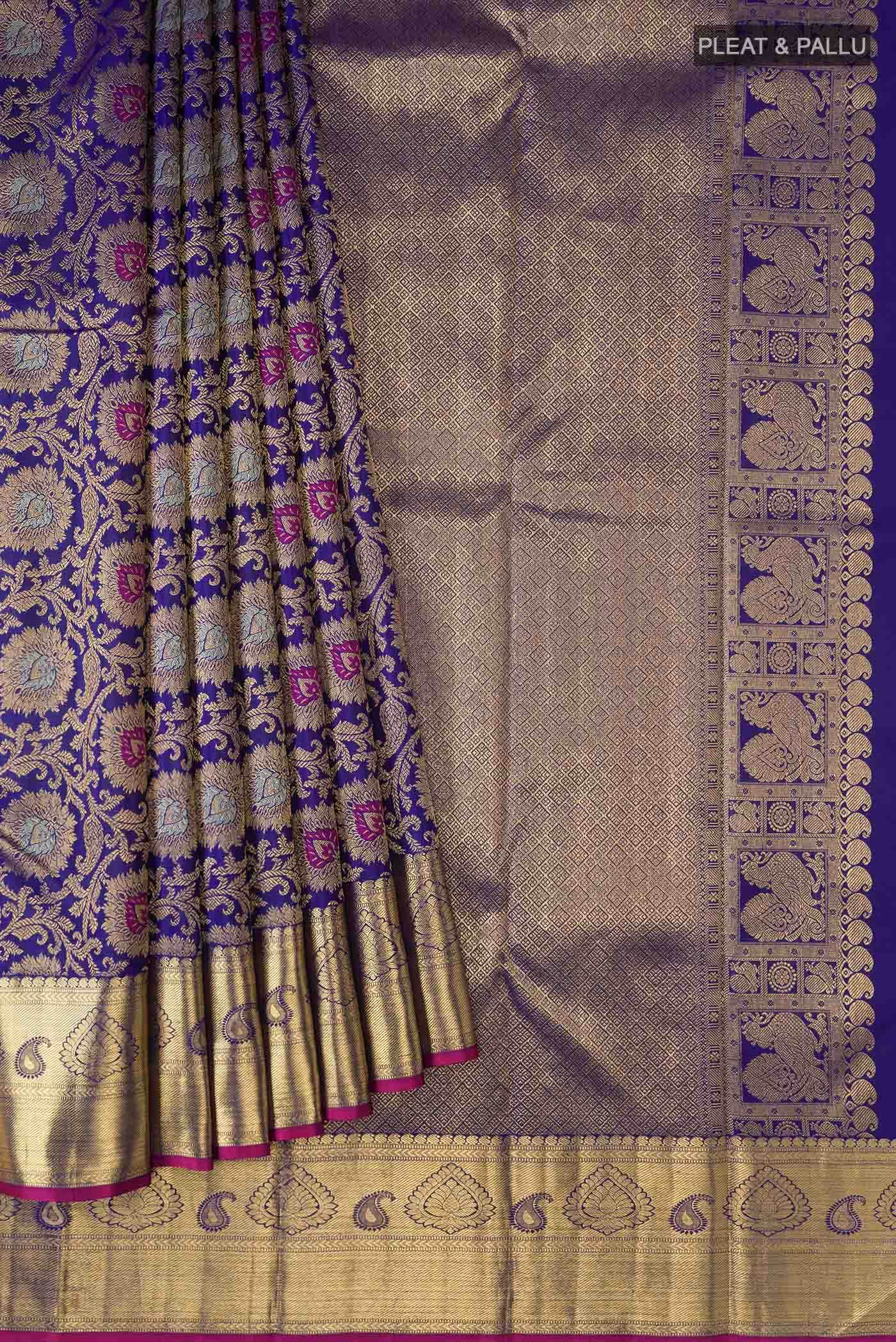 Pure Silk Pure Zari Blue Kanchipuram Saree