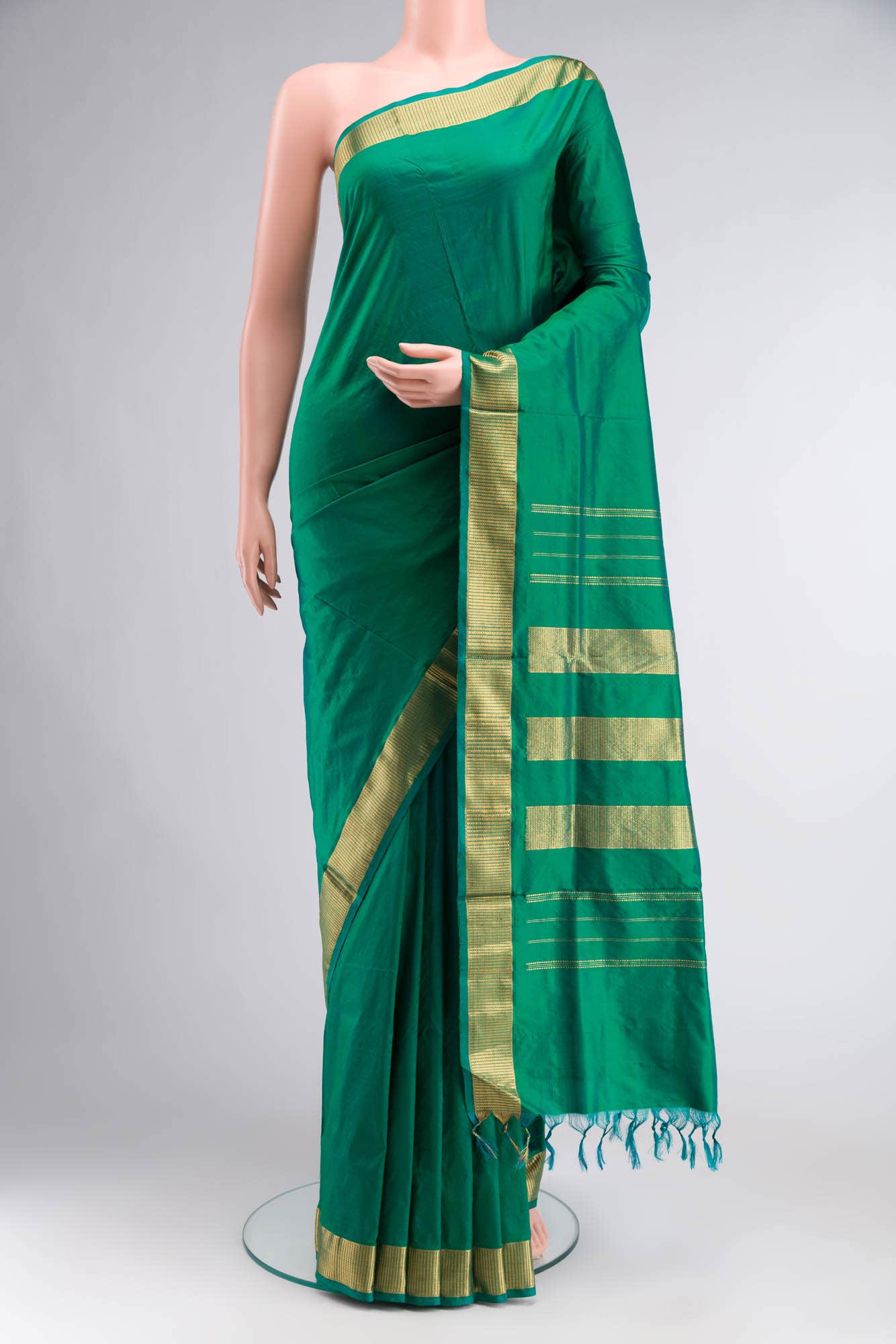 Green Kanchipuram Silk Nine Yards Saree