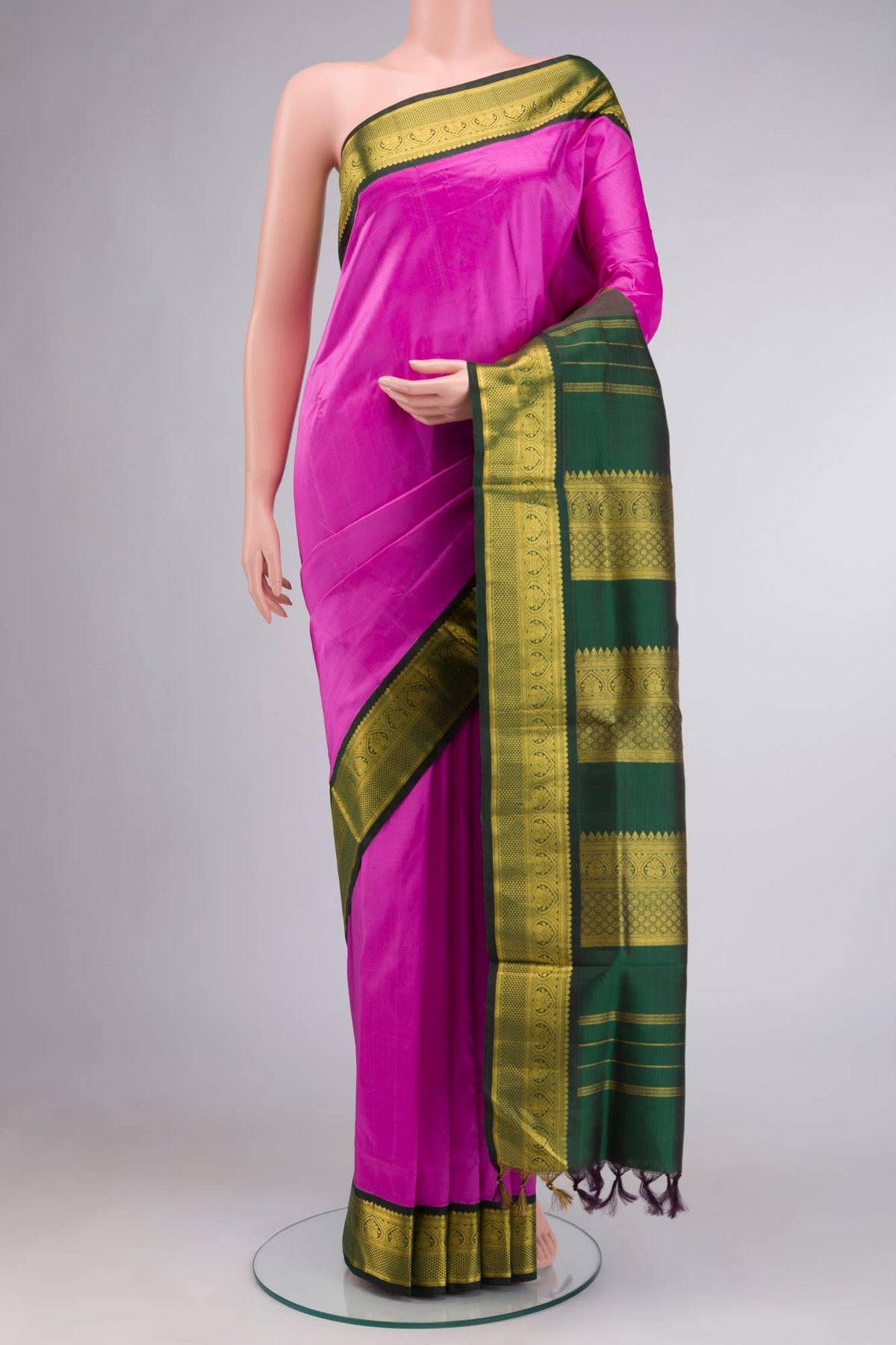 Light Magenta Kanchipuram Silk Nine Yards Saree