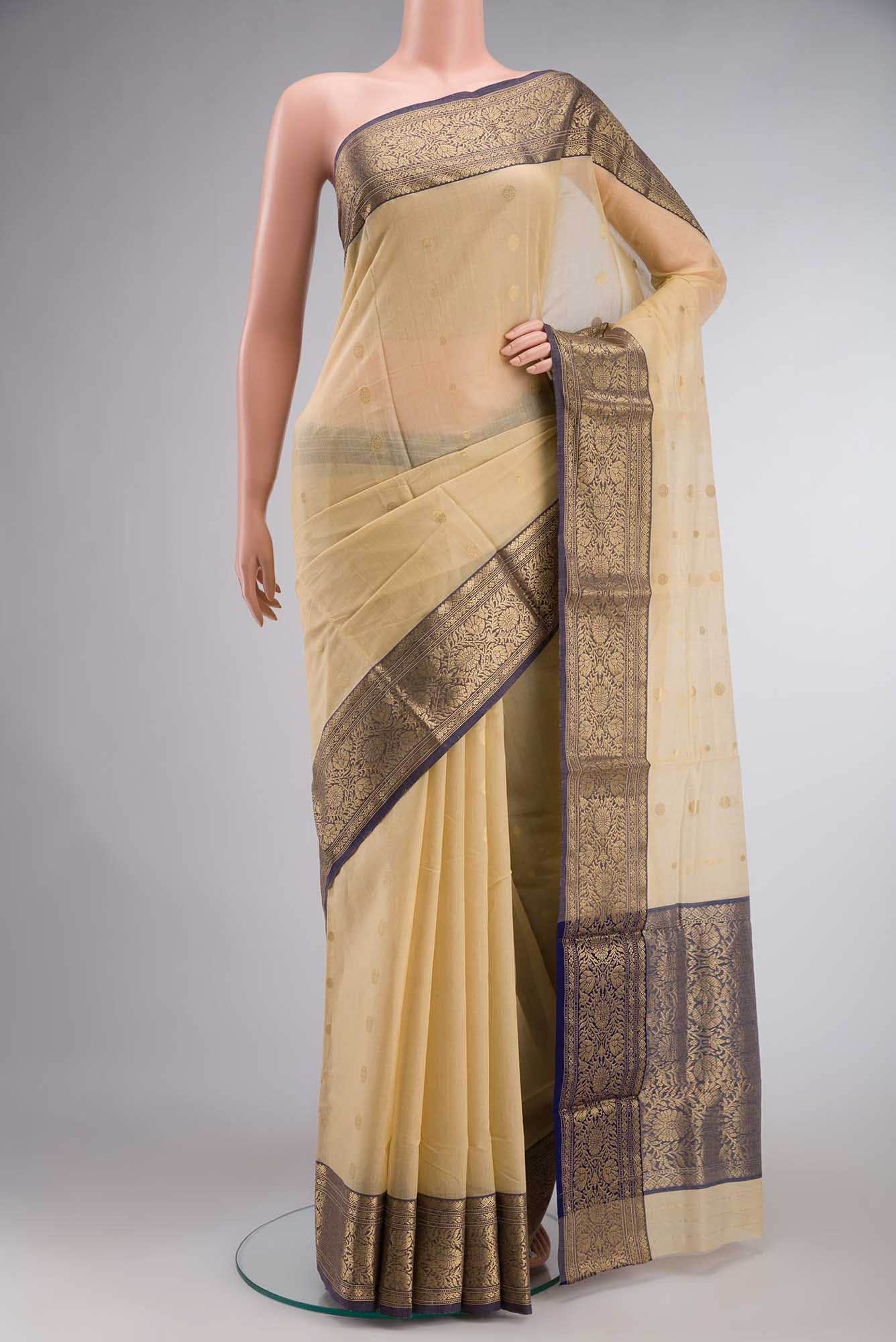 Beige Chanderi Silk Cotton Saree