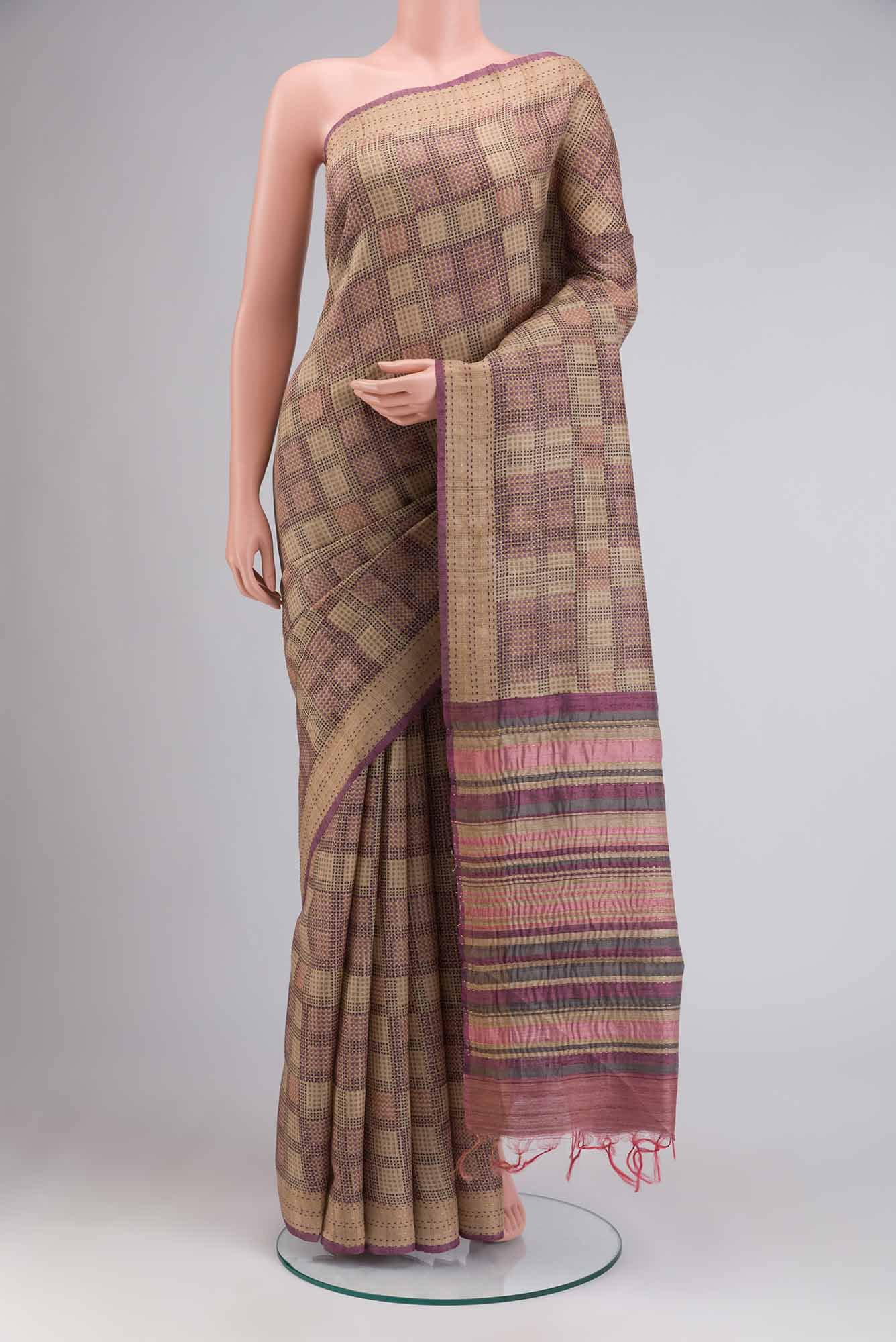 Beige Tussar Silk Saree