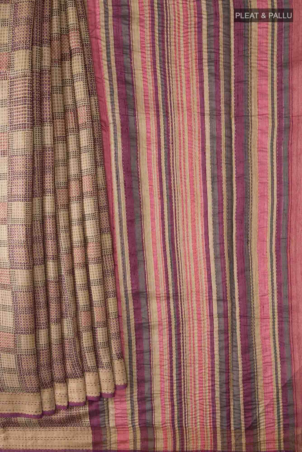 Beige Tussar Silk Saree
