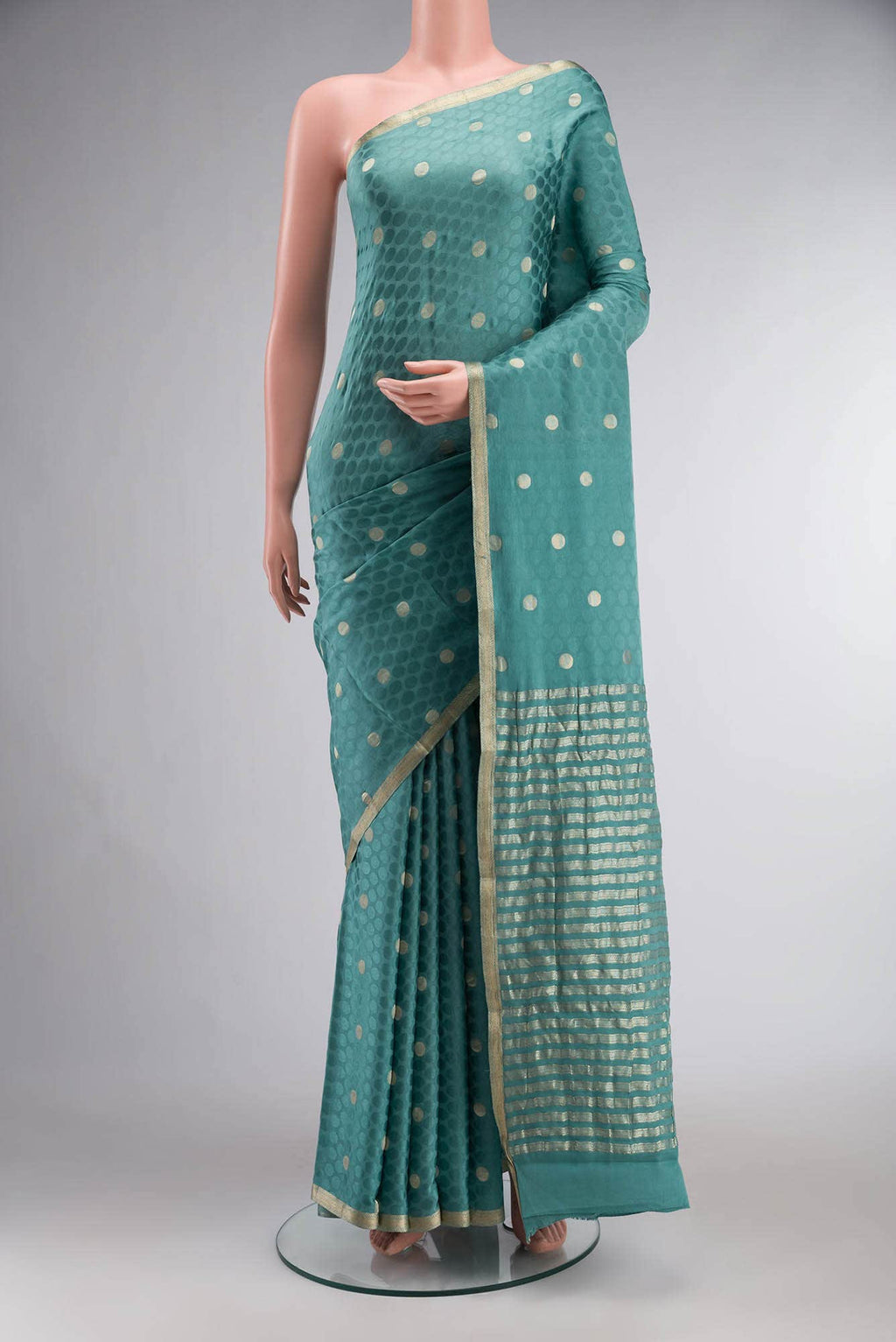 Blue Mysore Crepe Saree