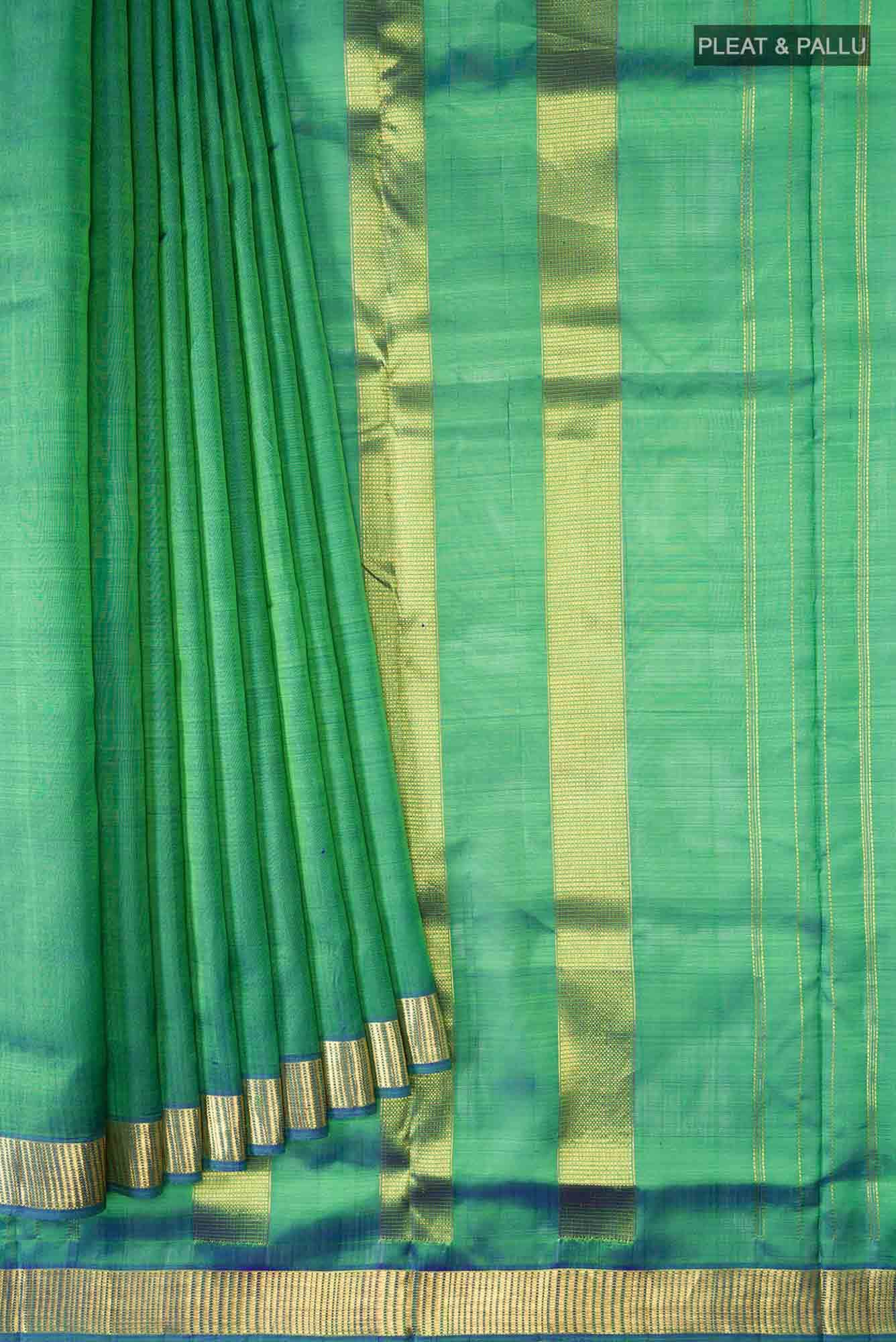 Green Blue Dual Tone Kanchipuram Silk Nine Yards Saree