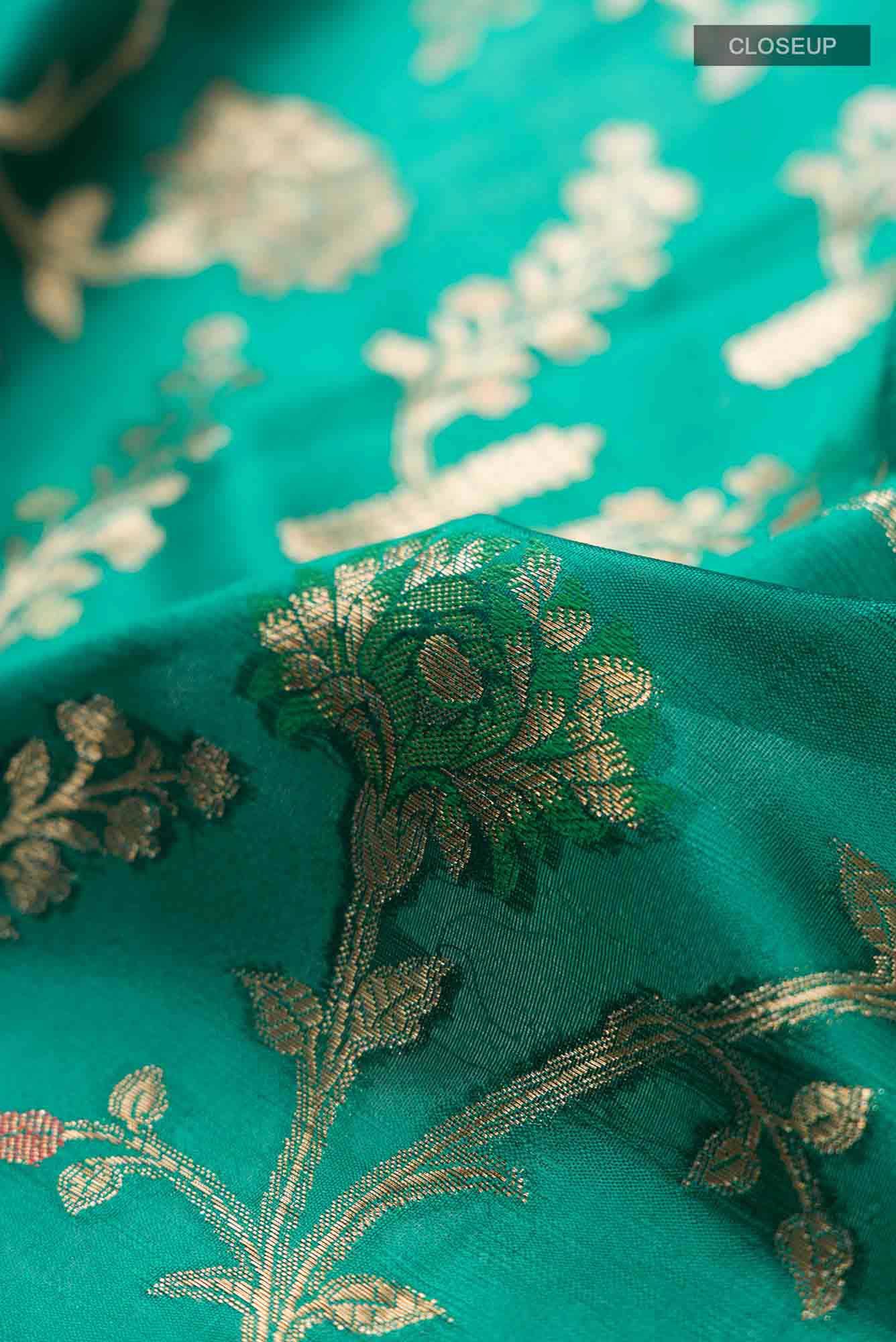 Green Banarasi Raw Silk Saree