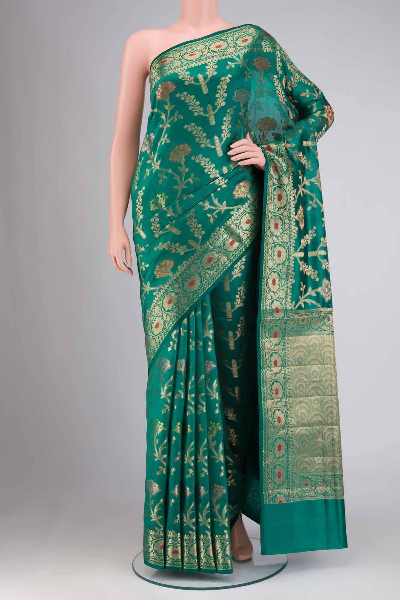 Green Banarasi Raw Silk Saree
