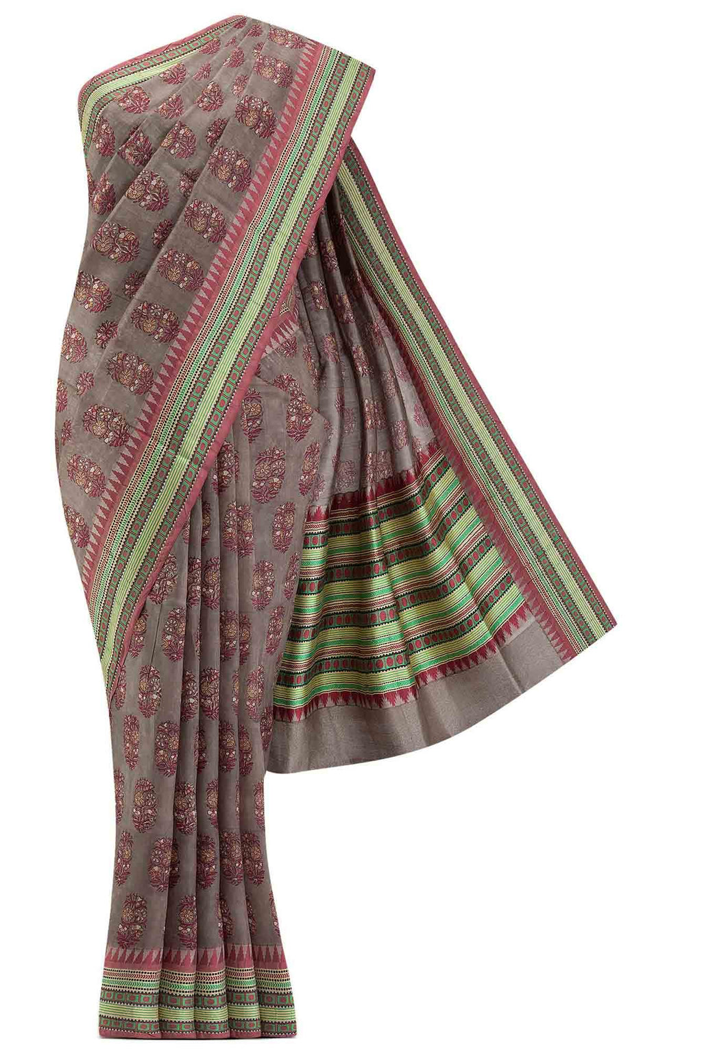 Grey Tussar Silk Saree