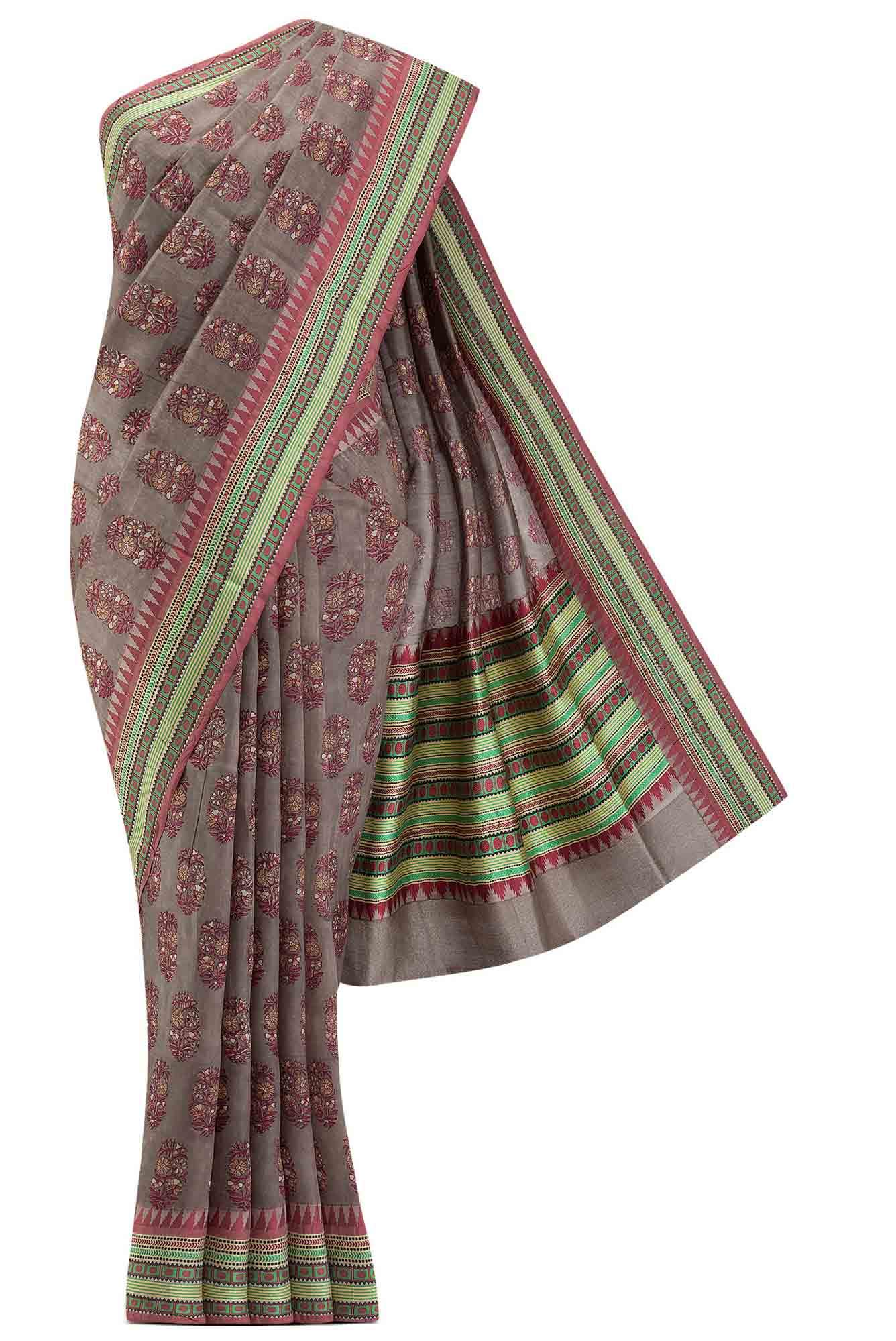 Grey Tussar Silk Saree