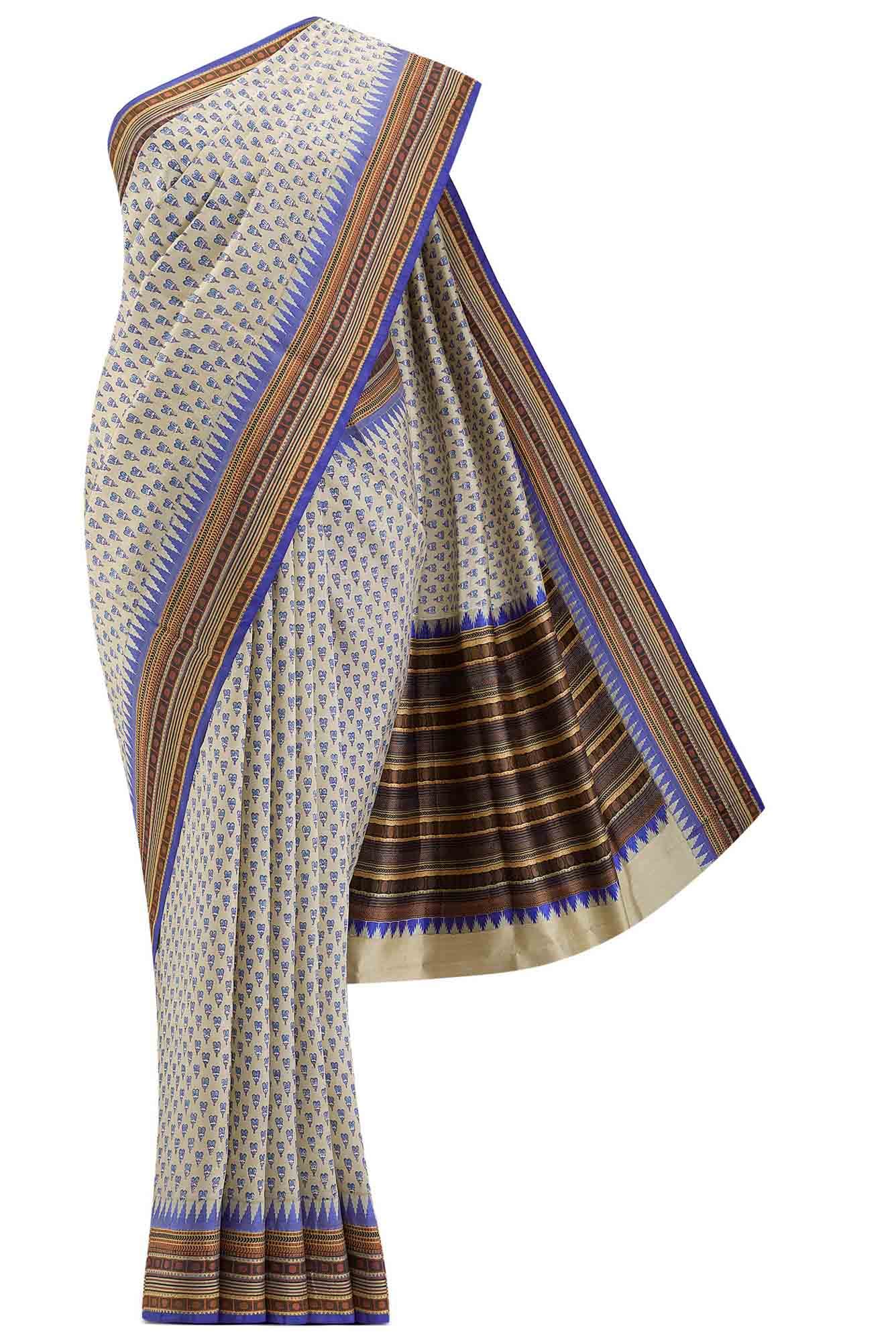 Beige Tussar Silk Saree