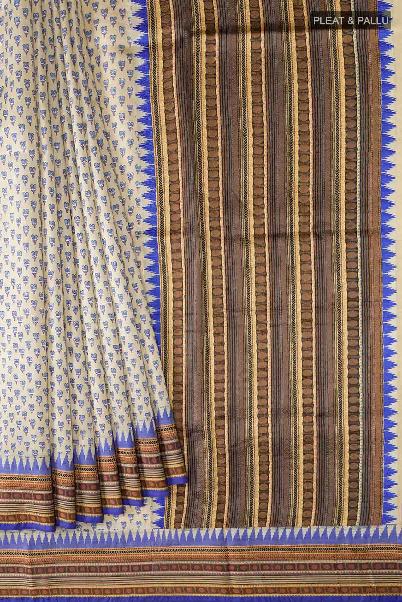 Beige Tussar Silk Saree