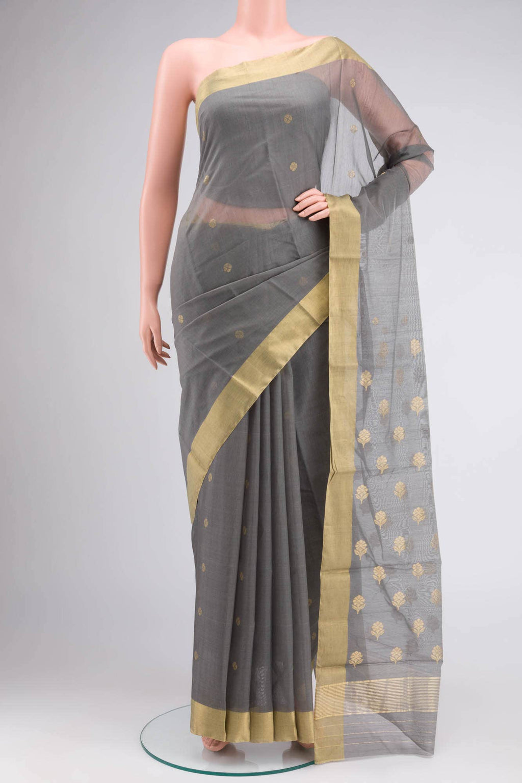 Grey Chanderi Silk Cotton Saree