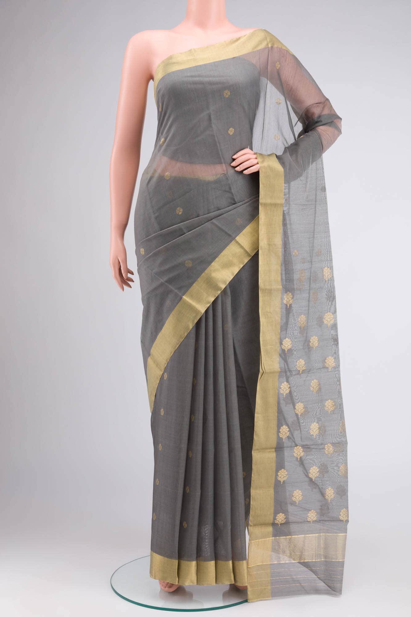 Grey Chanderi Silk Cotton Saree