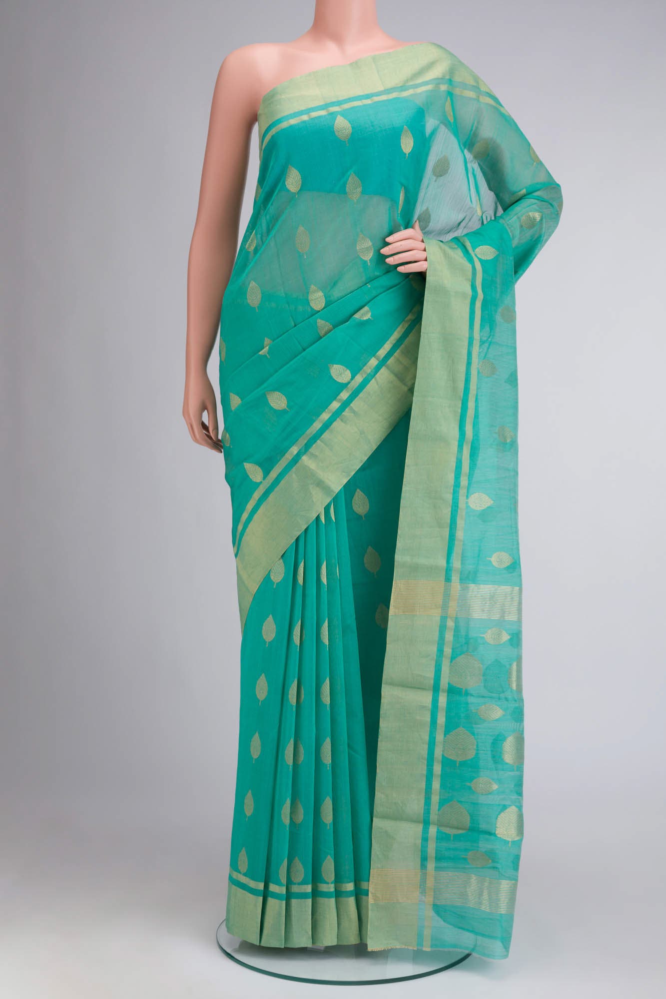 Sea Green Chanderi Silk Cotton Saree