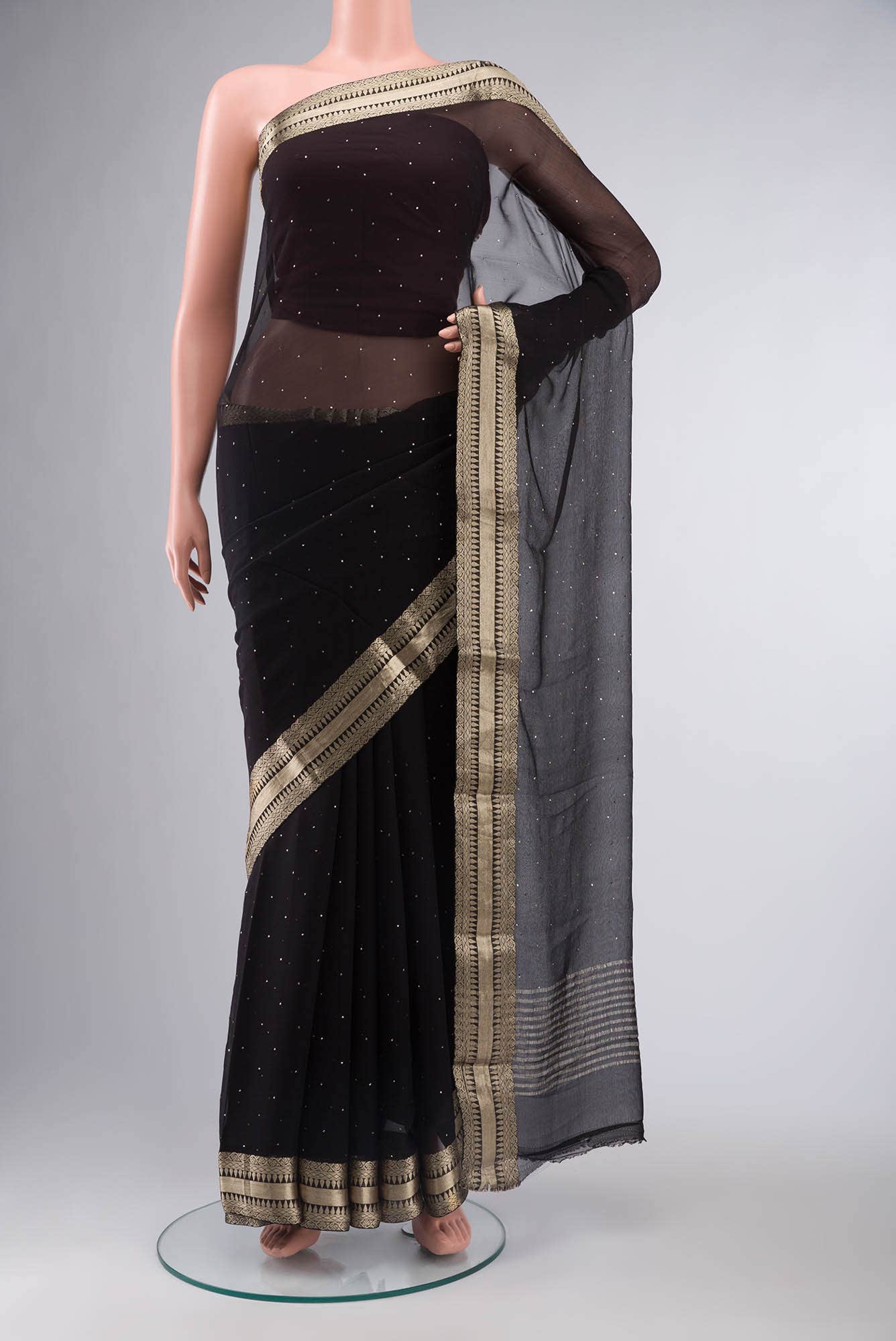 Black Mysore Chiffon Saree
