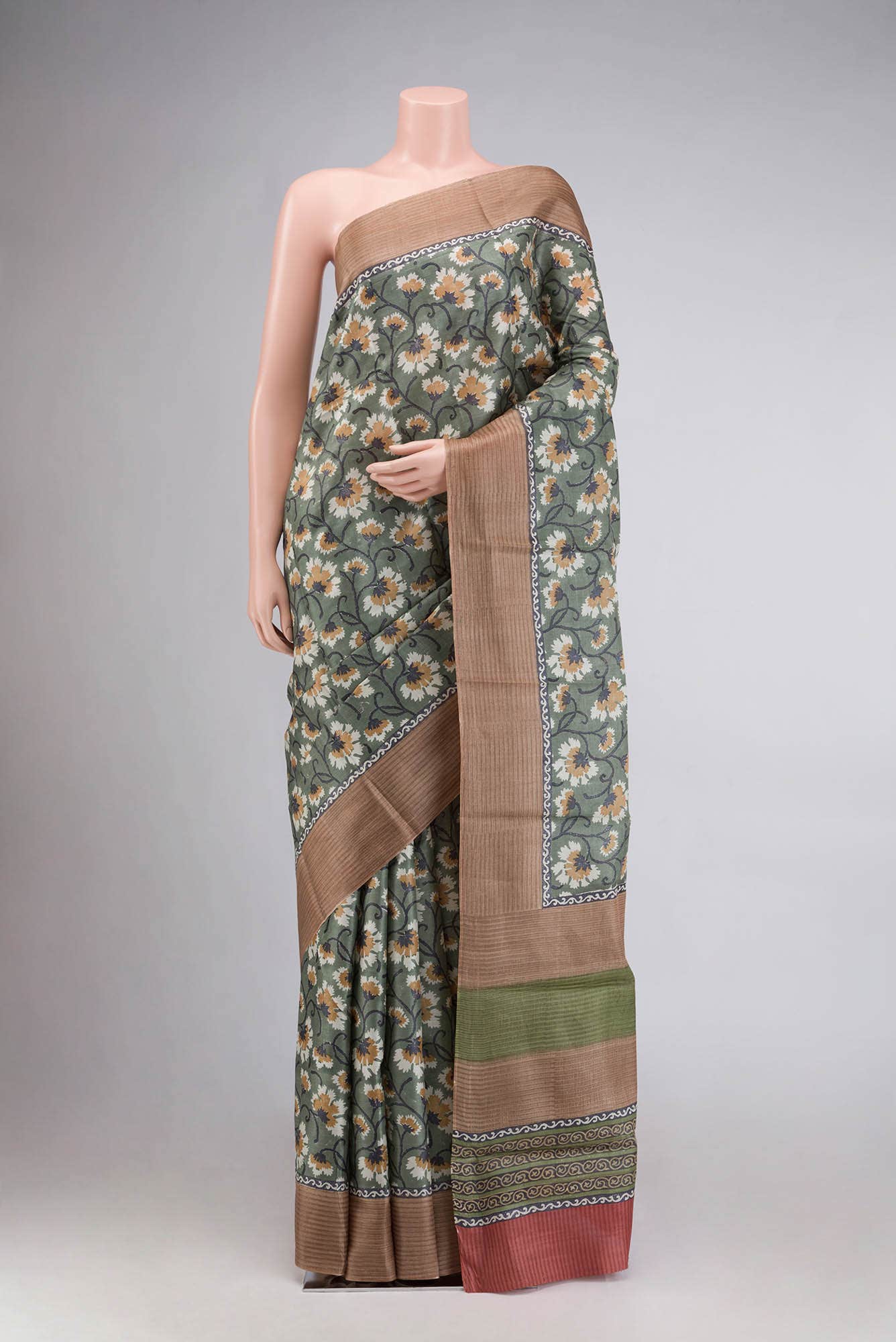 Green Bhagalpuri Tussar Silk Saree