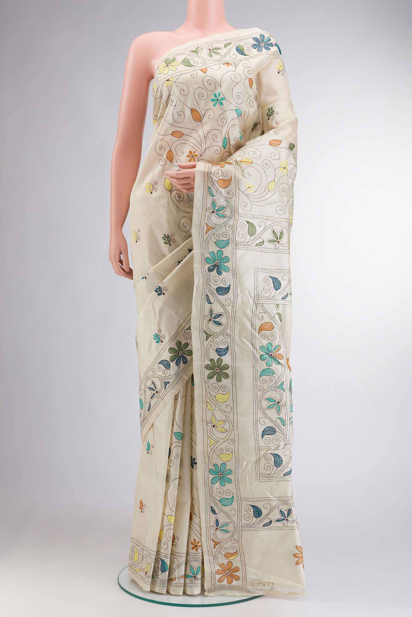 Beige Tussar Silk Saree