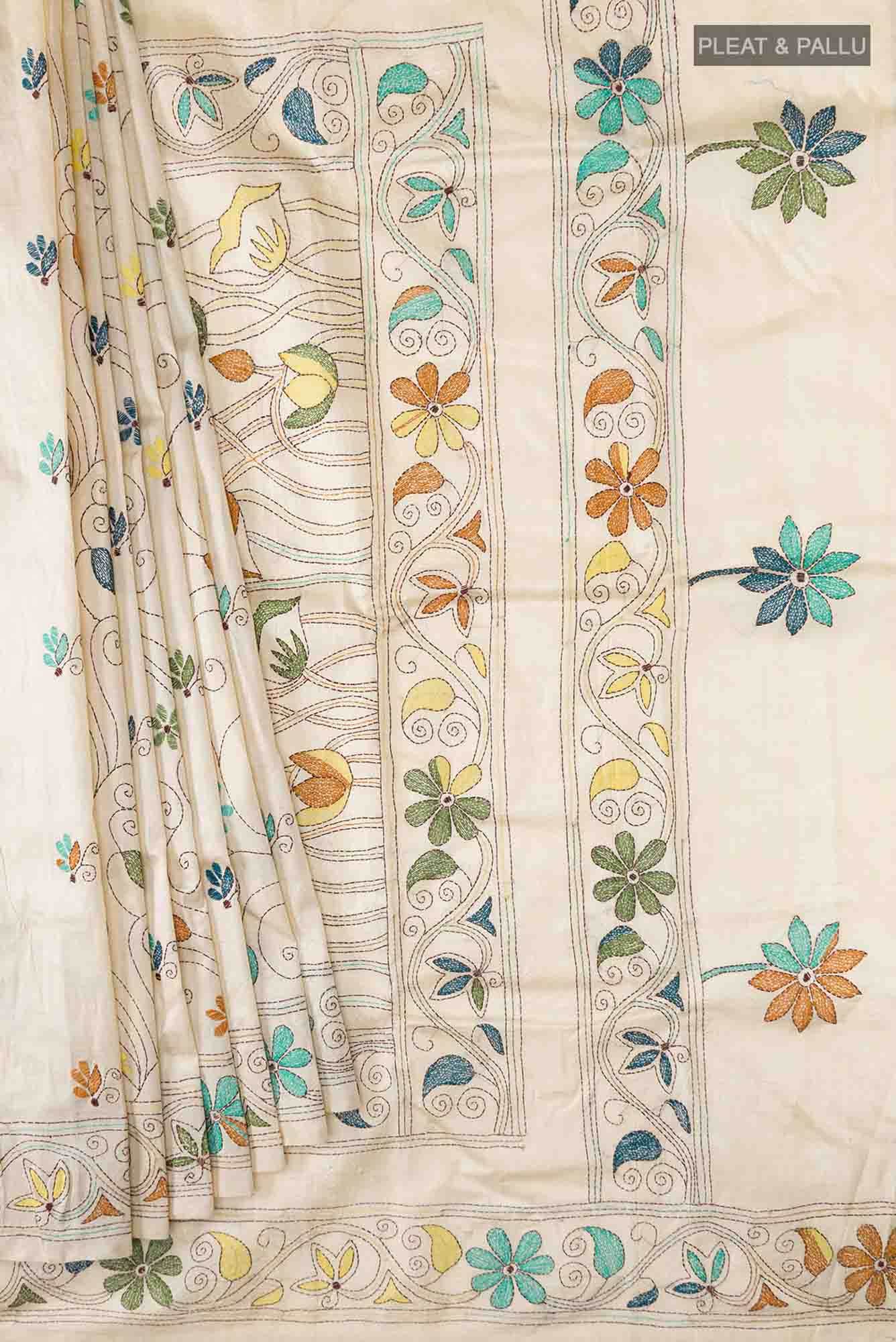 Beige Tussar Silk Saree