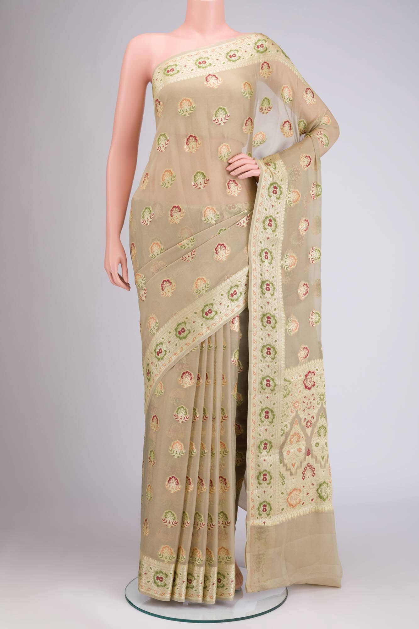 Beige Banarasi Georgette Saree