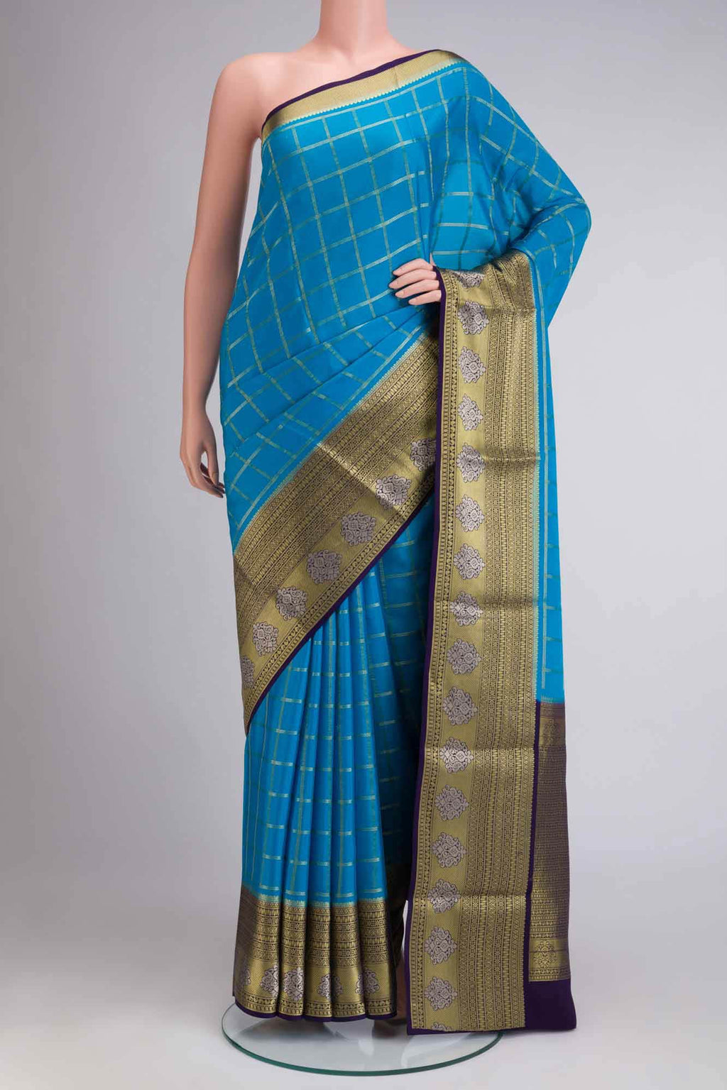 Blue Mysore Crepe Saree